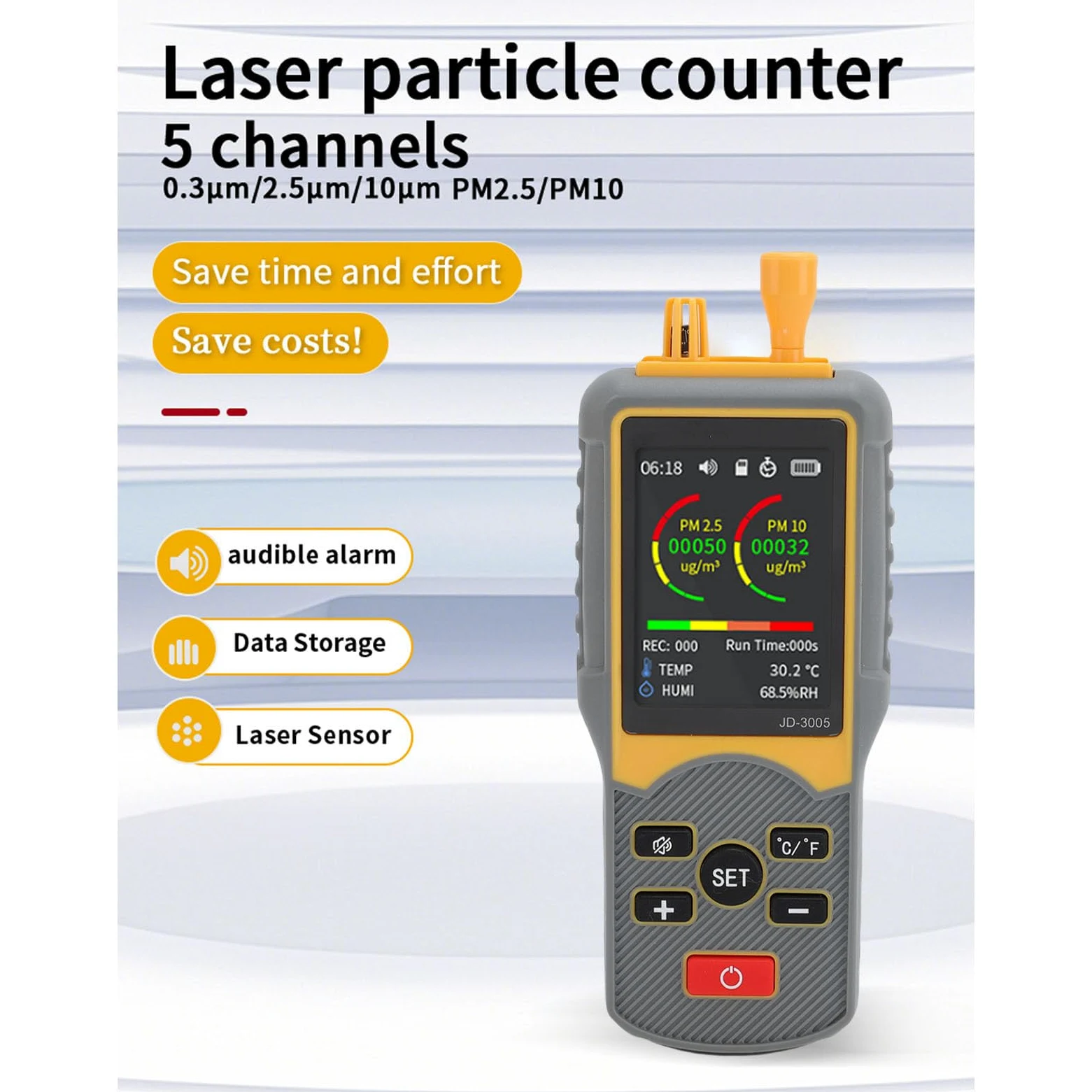 LICAEVEY Contador de Partículas de Polvo, Detector de Calidad del Aire Portátil con Modo de Pesaje de Conteo de 5 Canales, Conteo de Partículas PM2.5 PM10 0.3um 2.5um 10um para Taller de Fábrica