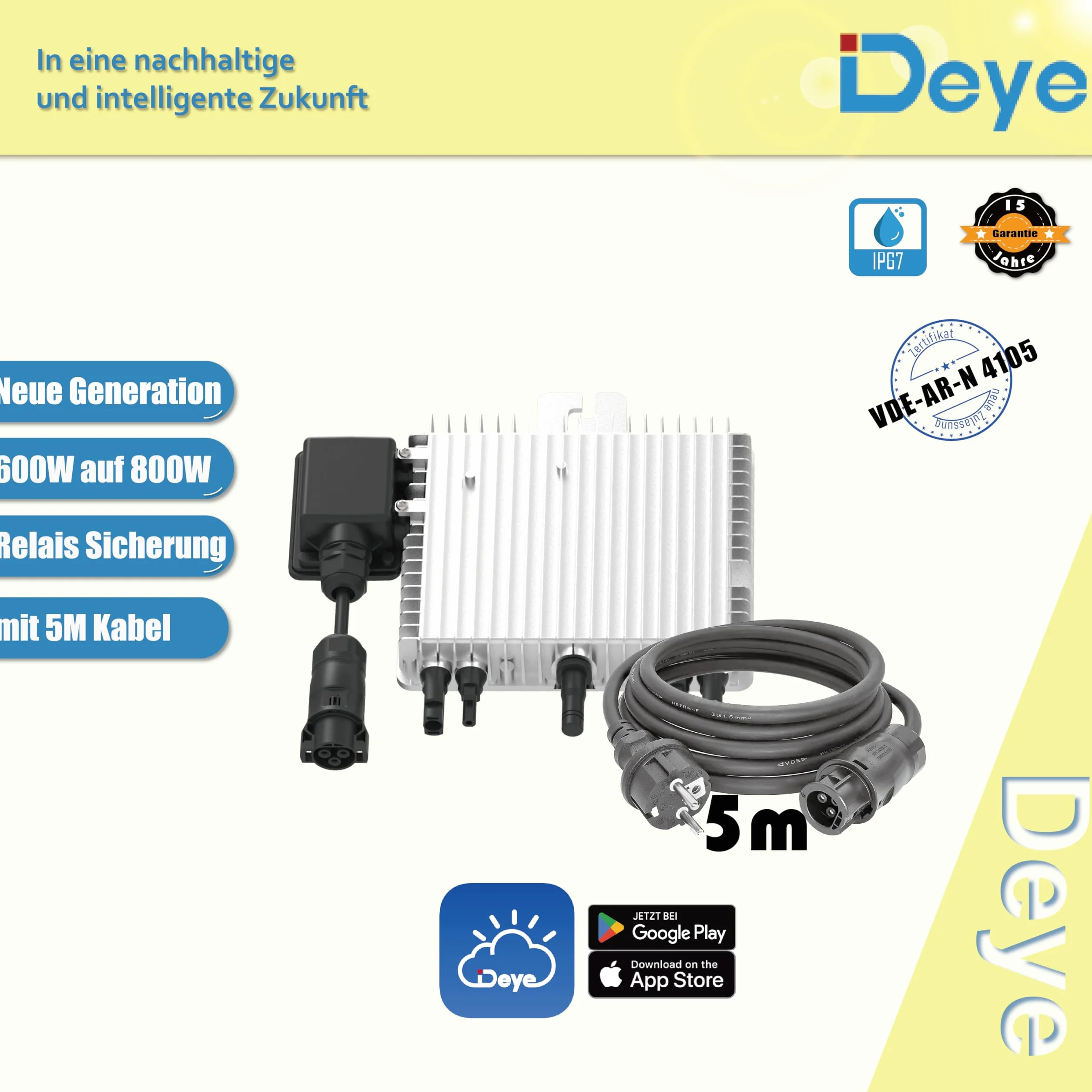 home Trends® Deye SUN-M80G4-EU-Q0 - Microinversor (800 W, 800 W, PV de nueva generación, con cable Schuko de 5 m)