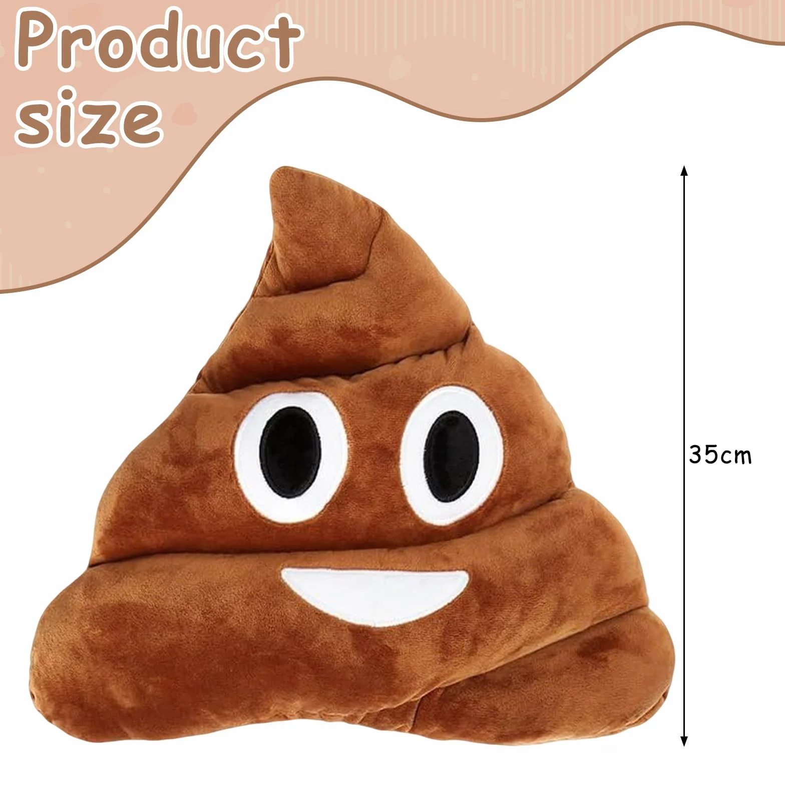 Cojín de Peluche Caca 35cm, Emoticono, Adorable, Regalo Divertido