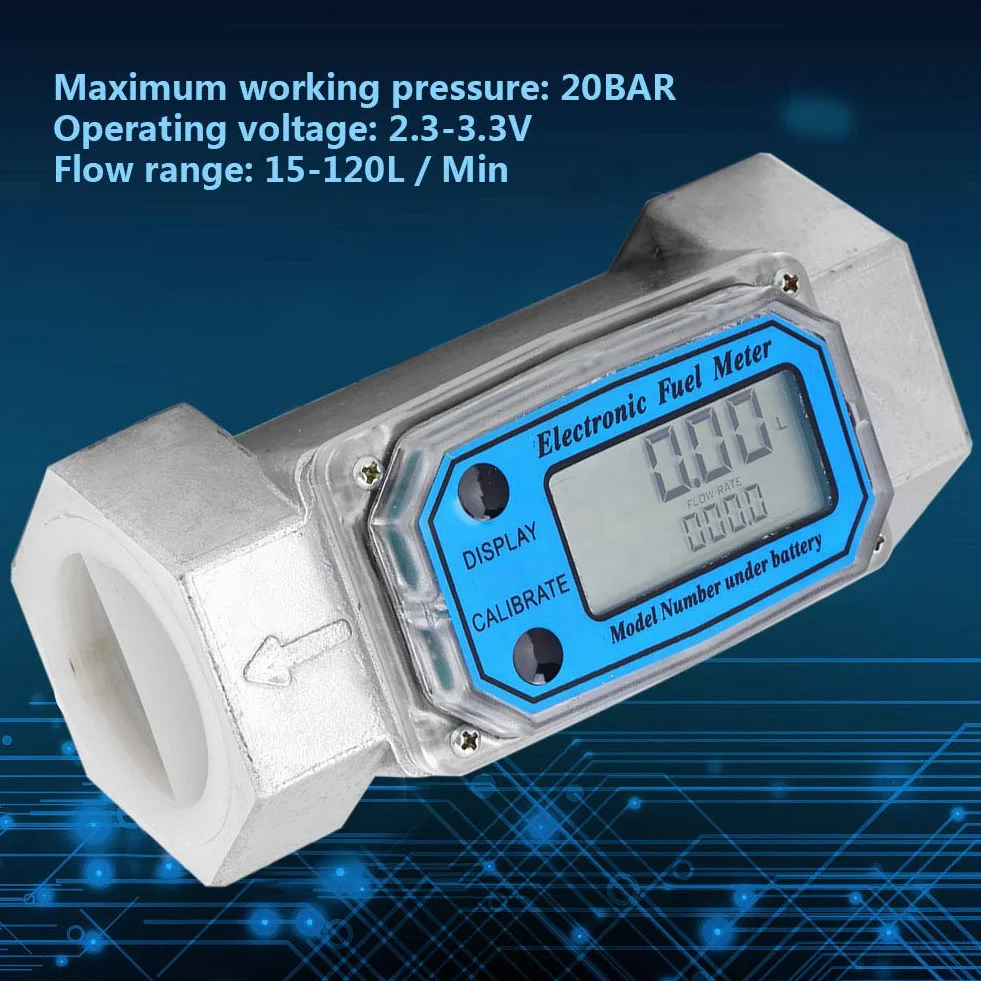 Medidor de Flujo de Turbina Electrónico Digital de Aluminio 15-120L 1.5 Pulgadas NPT