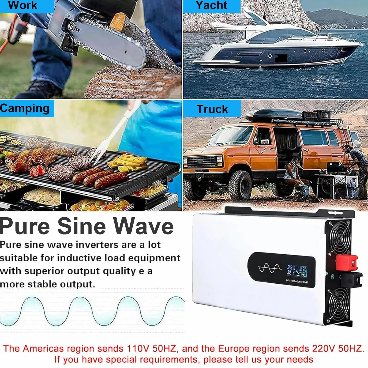 Inversor Onda Sinusoidal Pura 5000W-12000W, Convertidor Solar con Pantalla LCD y De Protección, Salida Estable y Refrigeración Mejorada para Hogar, Coche y Fotovoltaico(10000W,48V)