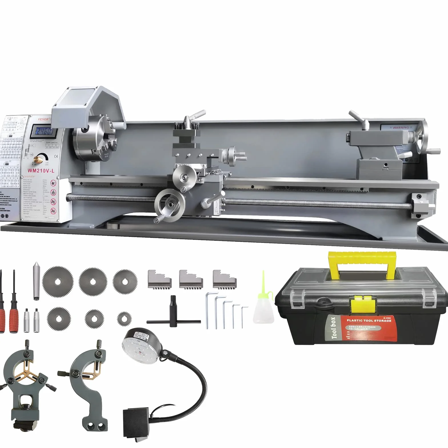 VEVOR Torno de Metal 8,3"x29,5" Torno de Metal de Sobremesa 50-2500 RPM Velocidad Variable Continua 750 W sin Escobillas Engranajes de Metal con Caja de Herramientas para Procesamiento de Precisión