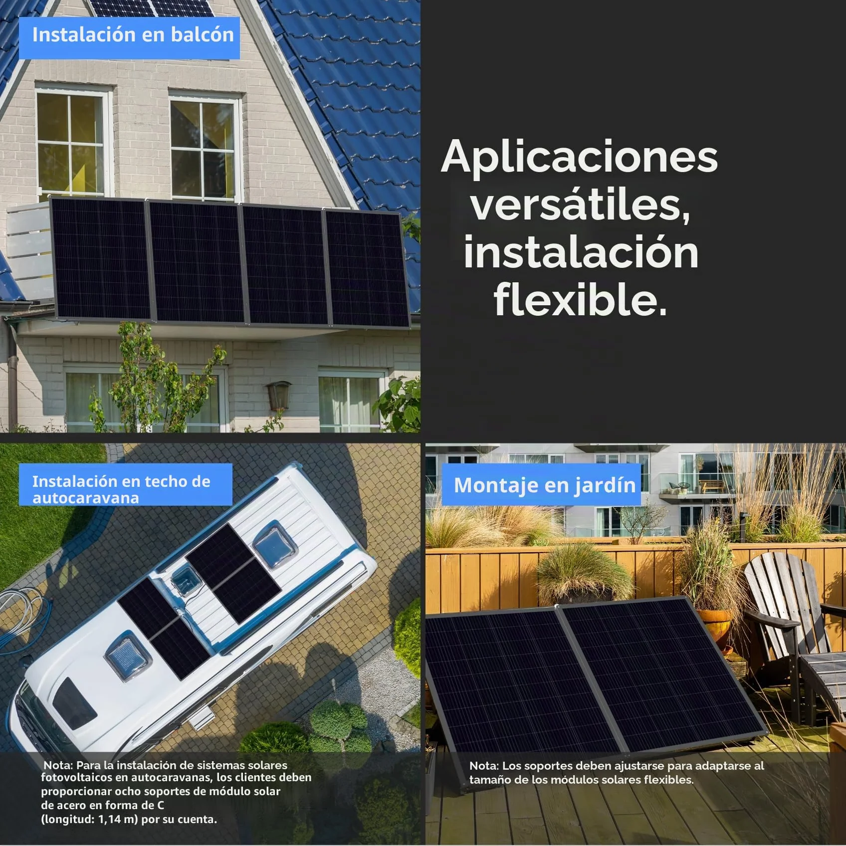 RC Kit 800W para Balkonkraftwerk con correas, 4 paneles solares flexibles de 200W – 800W con inversor conectado a la red WiFi, sistema fotovoltaico completo con enchufe para Balkonkraftwerk 800W