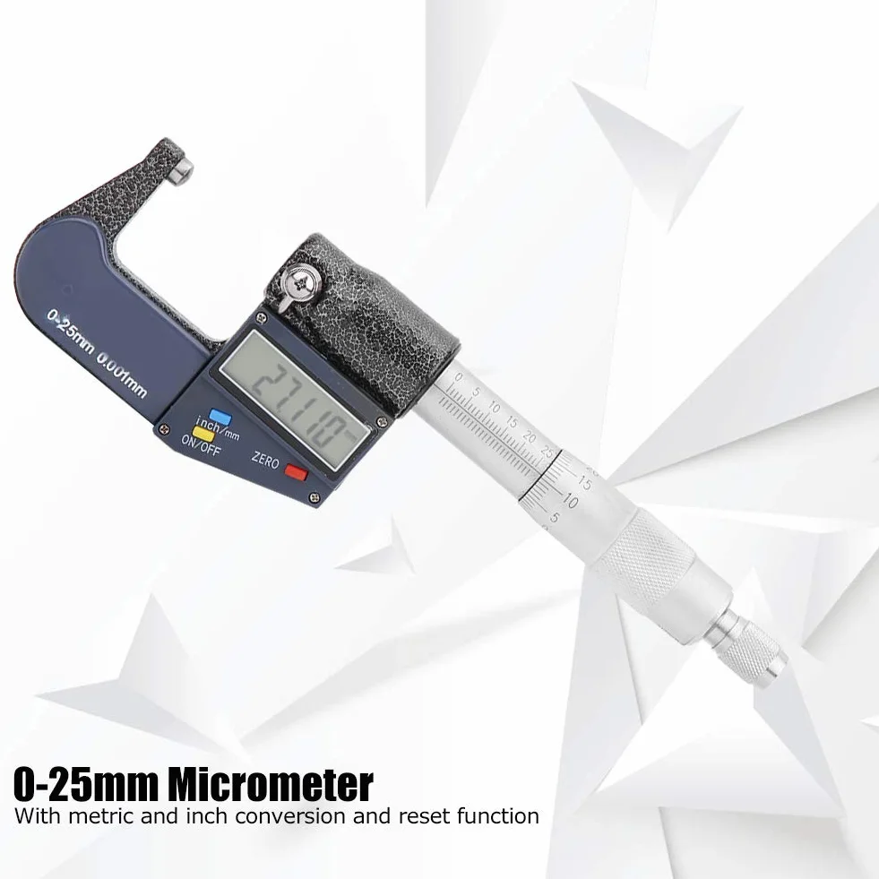 Micrómetro, Micrómetro Doble Cabeza Redonda Digital Acero Inoxidable con Llave, Rango 025mm Resolución Métrica 0.001mm/0.0005in, Micrómetros Exteriores