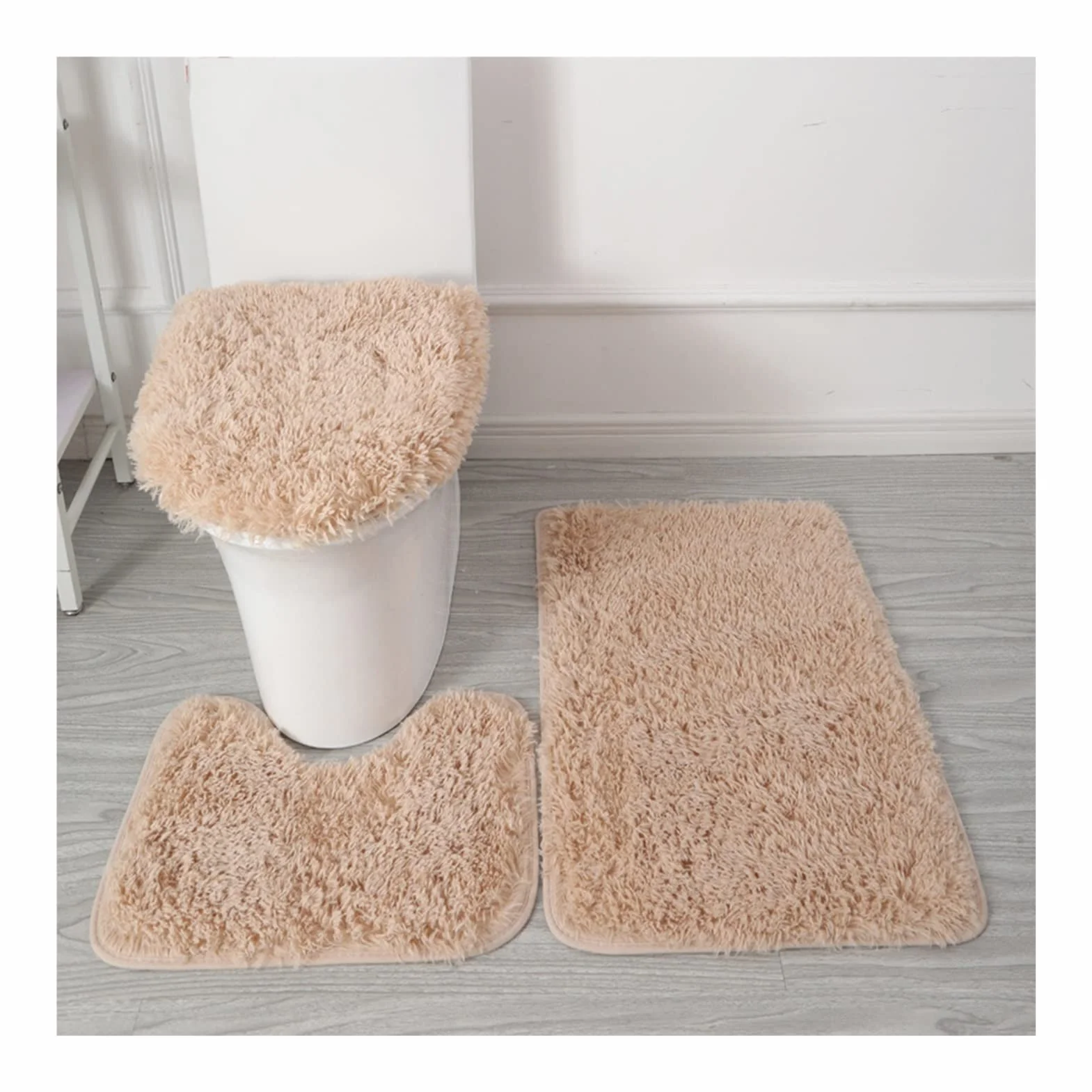 Juego de 3 fundas para asiento de inodoro más gruesas con alfombrilla de baño, alfombrilla de pedestal y funda de asiento de inodoro, almohadillas lavables para asiento de inodoro para invierno, color