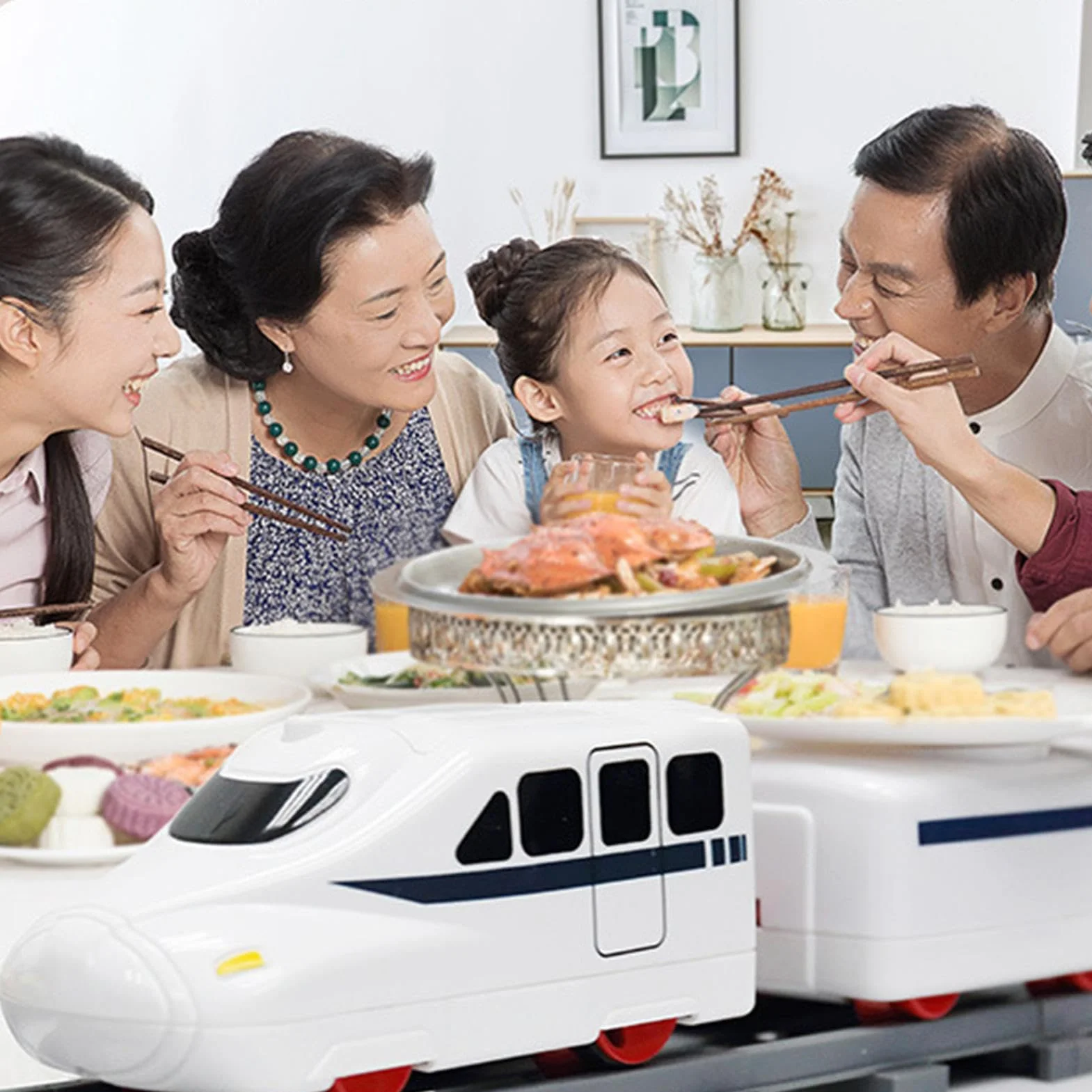 Vagón ferroviario sushi cinta transportadora ABS eléctrico tren niños 14x6 cm riel incluido