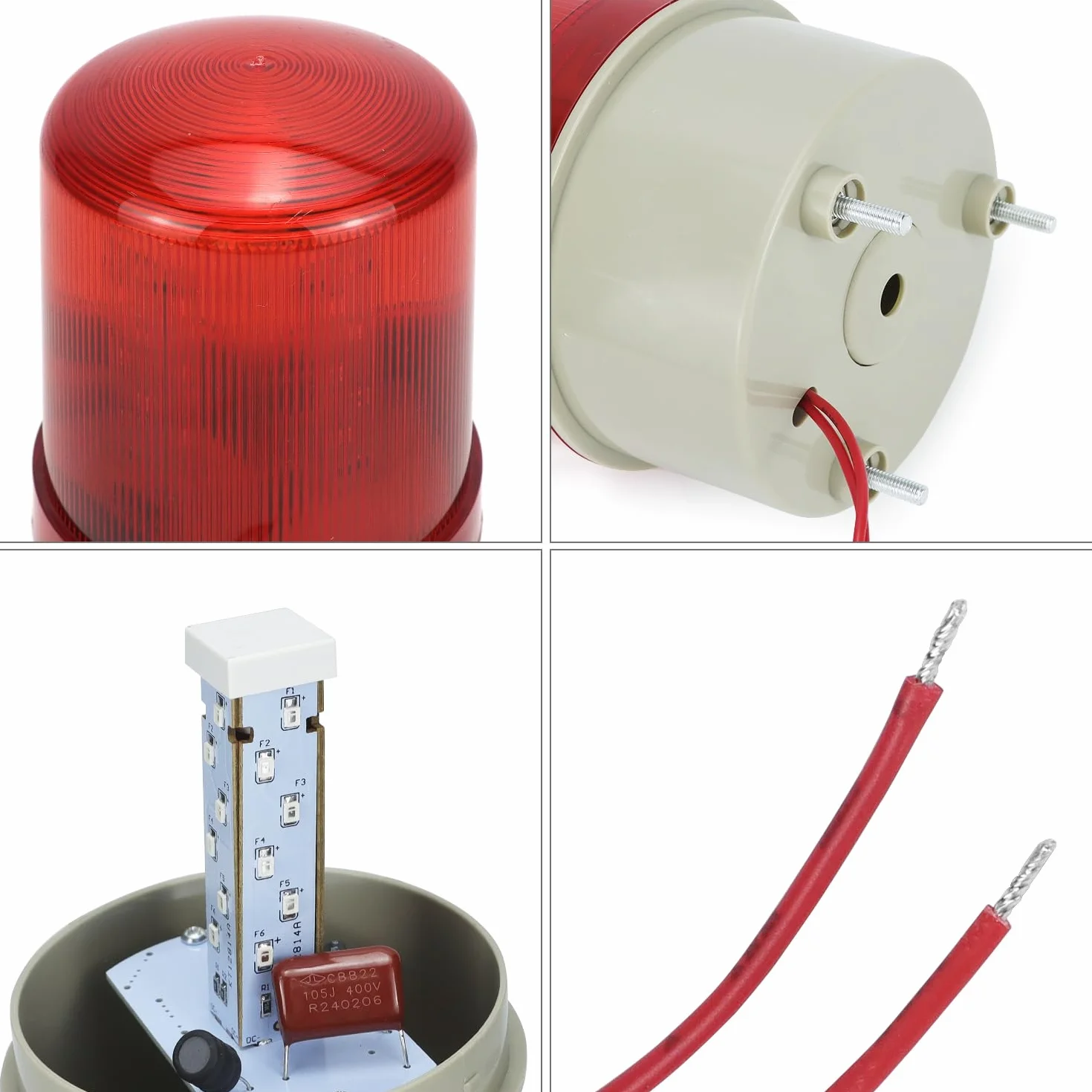 QWORK Luz de advertencia LED giratoria, roja intermitente, alarma óptica acústica