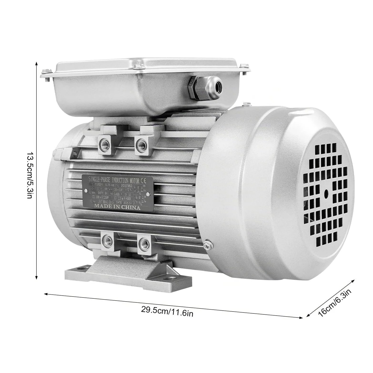 Motor eléctrico YL8024 0,75 kW 1HP 1380 rpm eje para hormigonera, aluminio, clase de protección IP55