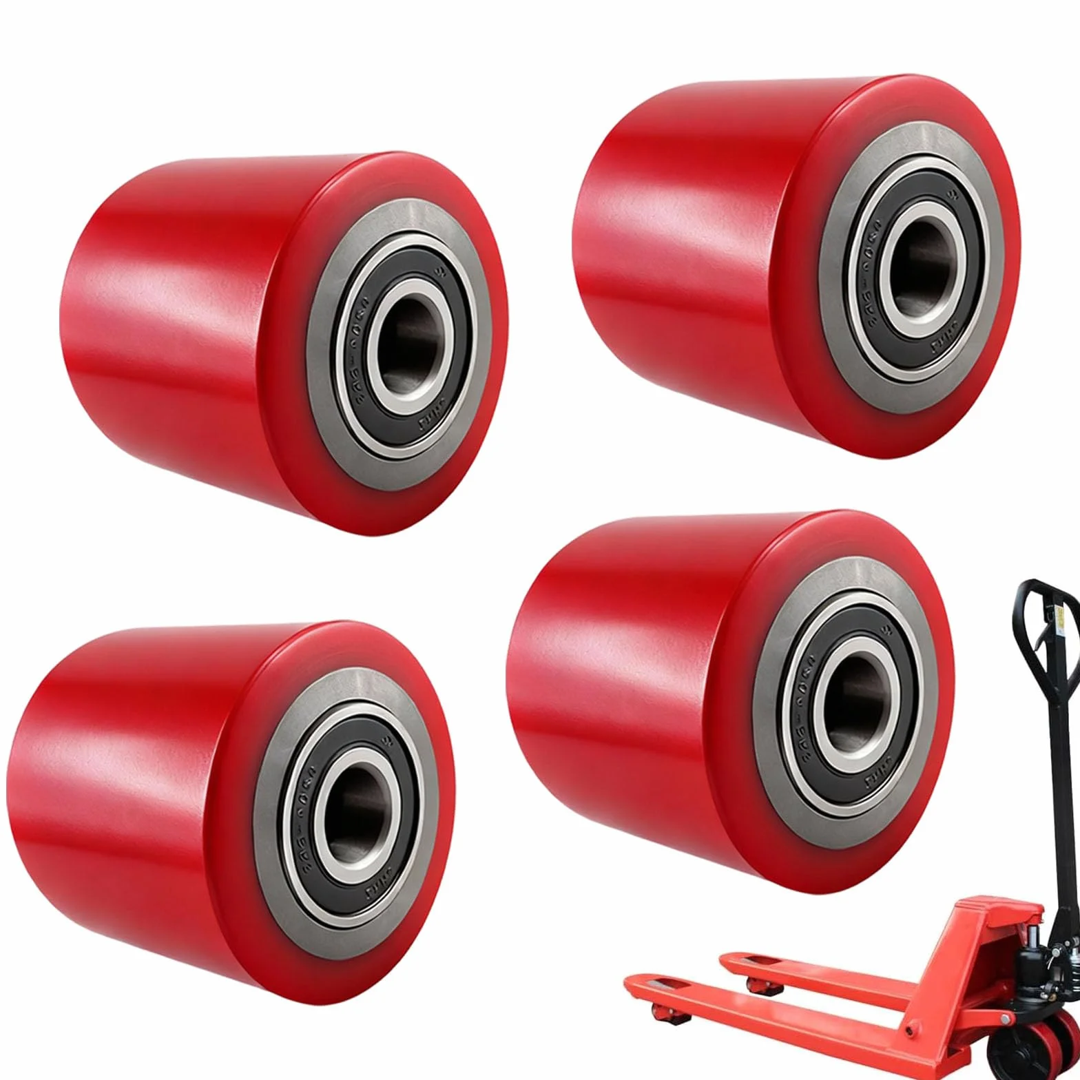 Ruedas para Transpaleta de Poliuretano 80 x 70mm, Eje 20mm, Capacidad 750kg, 4 Piezas