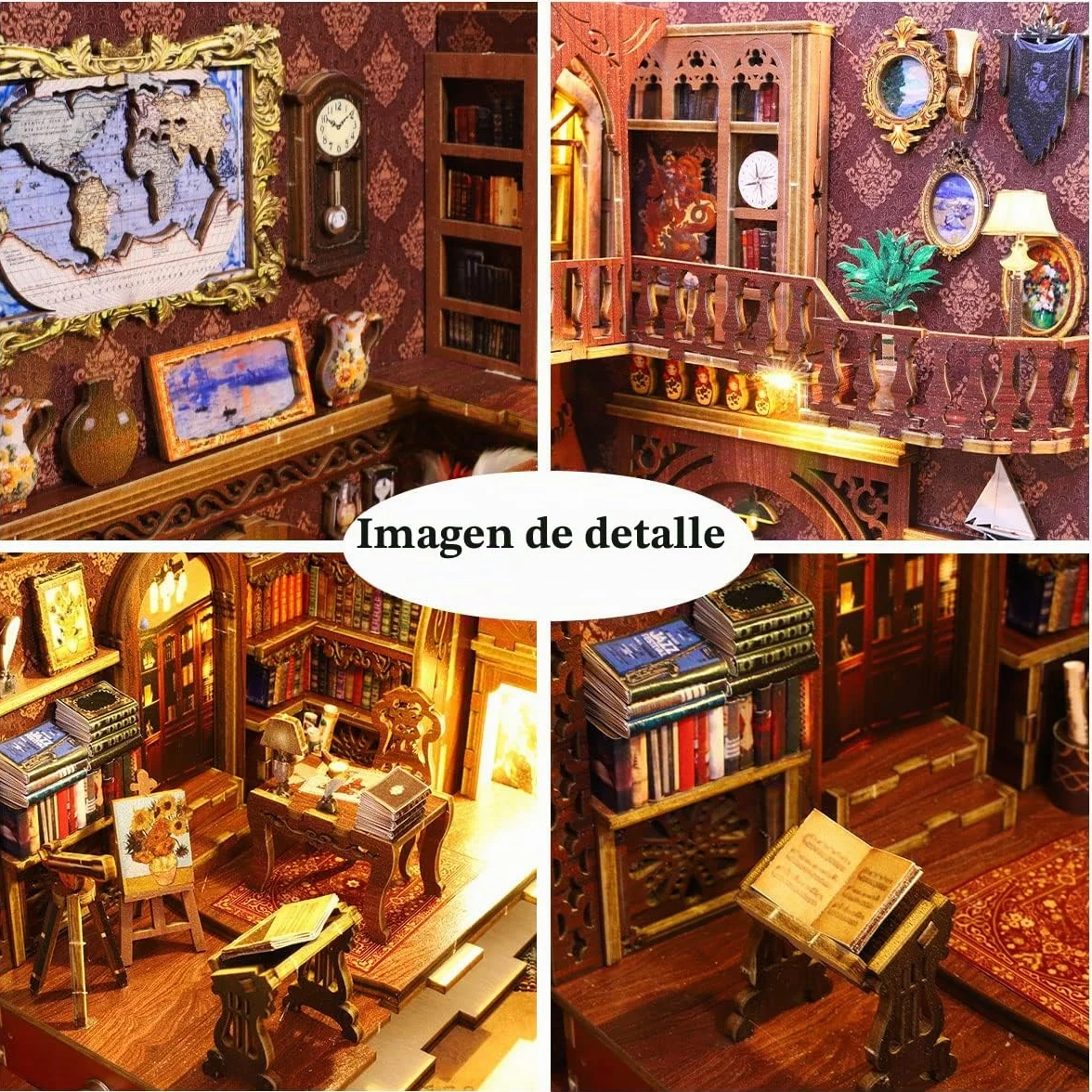 Kit de esquina libro DIY rompecabezas de madera 3D Sujetalibros con luces LED para adultos y niños