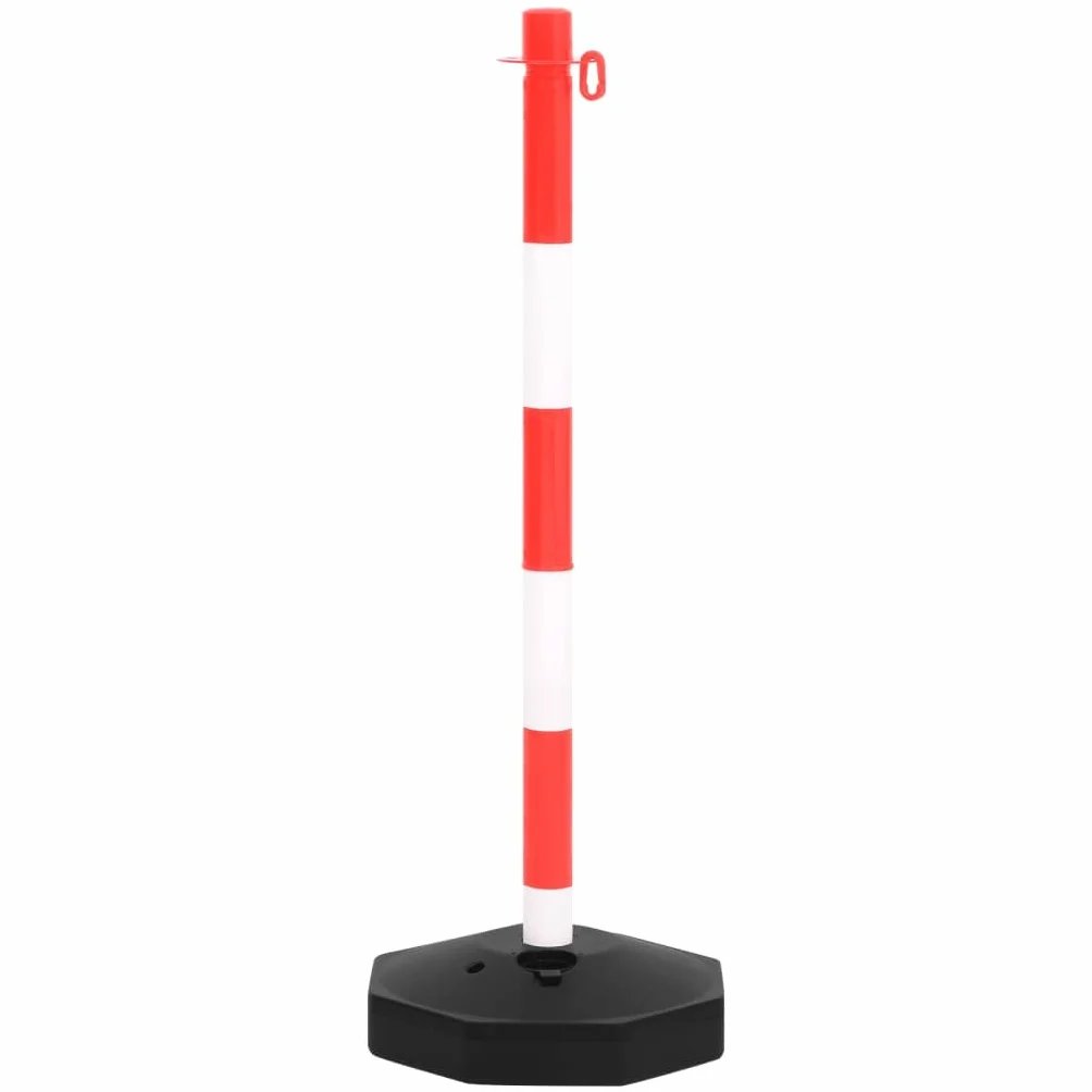 Juego de postes de cadena con cadena de plástico de 10 m, 4 postes de polietileno de 90 cm de alto, barrera reflectante para aparcamiento, carreteras, obras de construcción, terrenos de