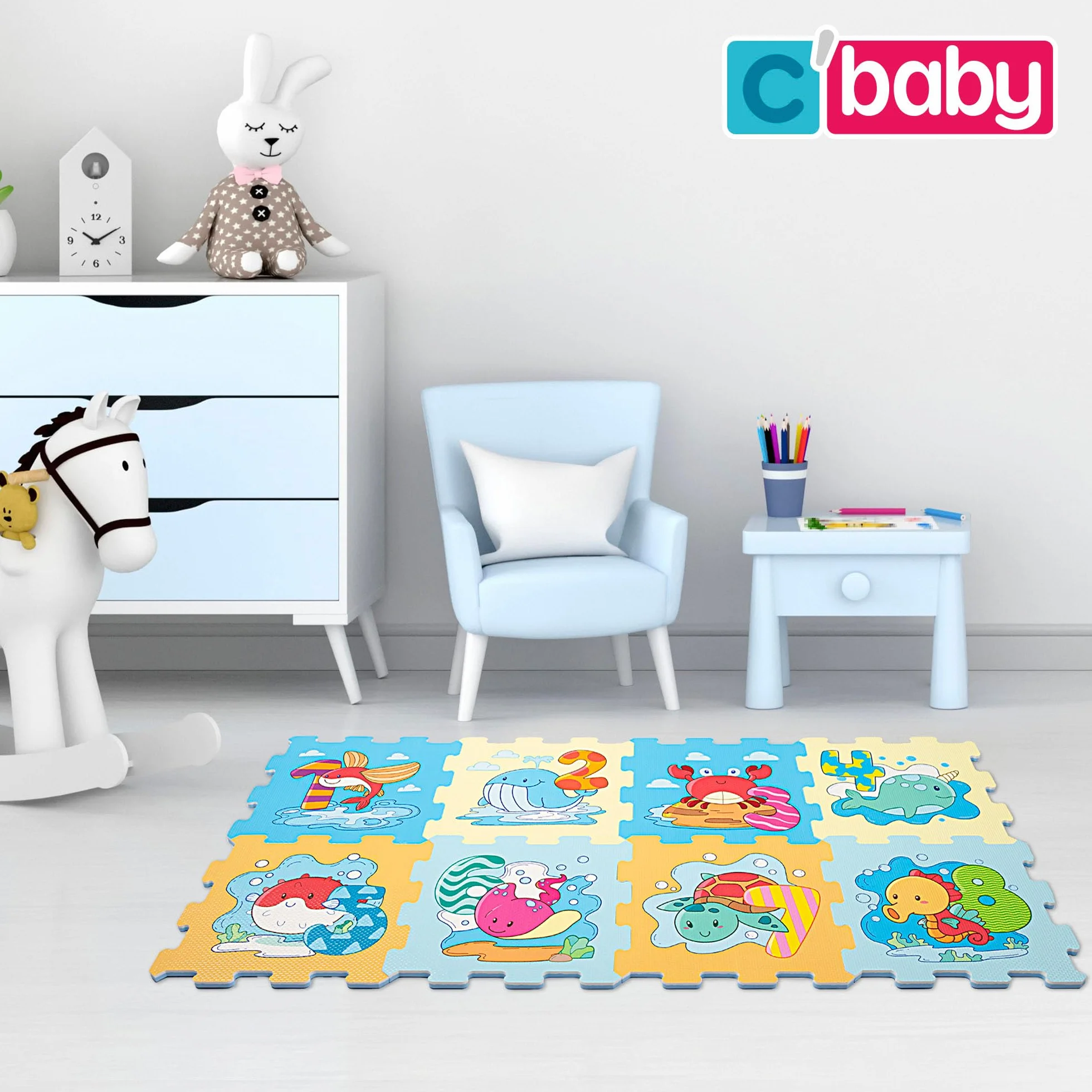 Colorbaby C'Baby Alfombra puzle bebés Animales y números 8 Piezas gomaespuma