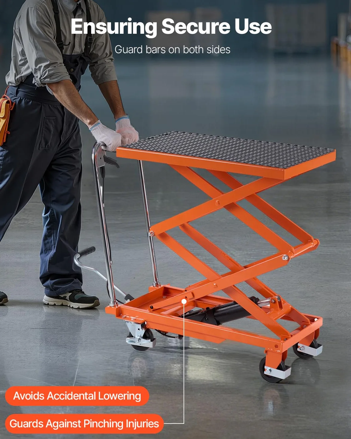 VEVOR Mesa Elevadora Hidráulica, Capacidad de 226,8 kg, Altura de Elevación de 300-1200 mm, Carrito de Mesa Elevadora de Tijera Doble con 4 Ruedas y Almohadilla Antideslizante para Manipulación
