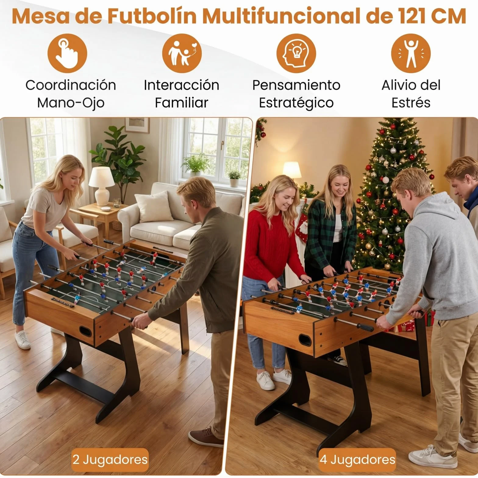 COSTWAY Mesa de Futbolín Plegable de Madera con 22 Jugadores, 121 x 60,5 x 81 cm