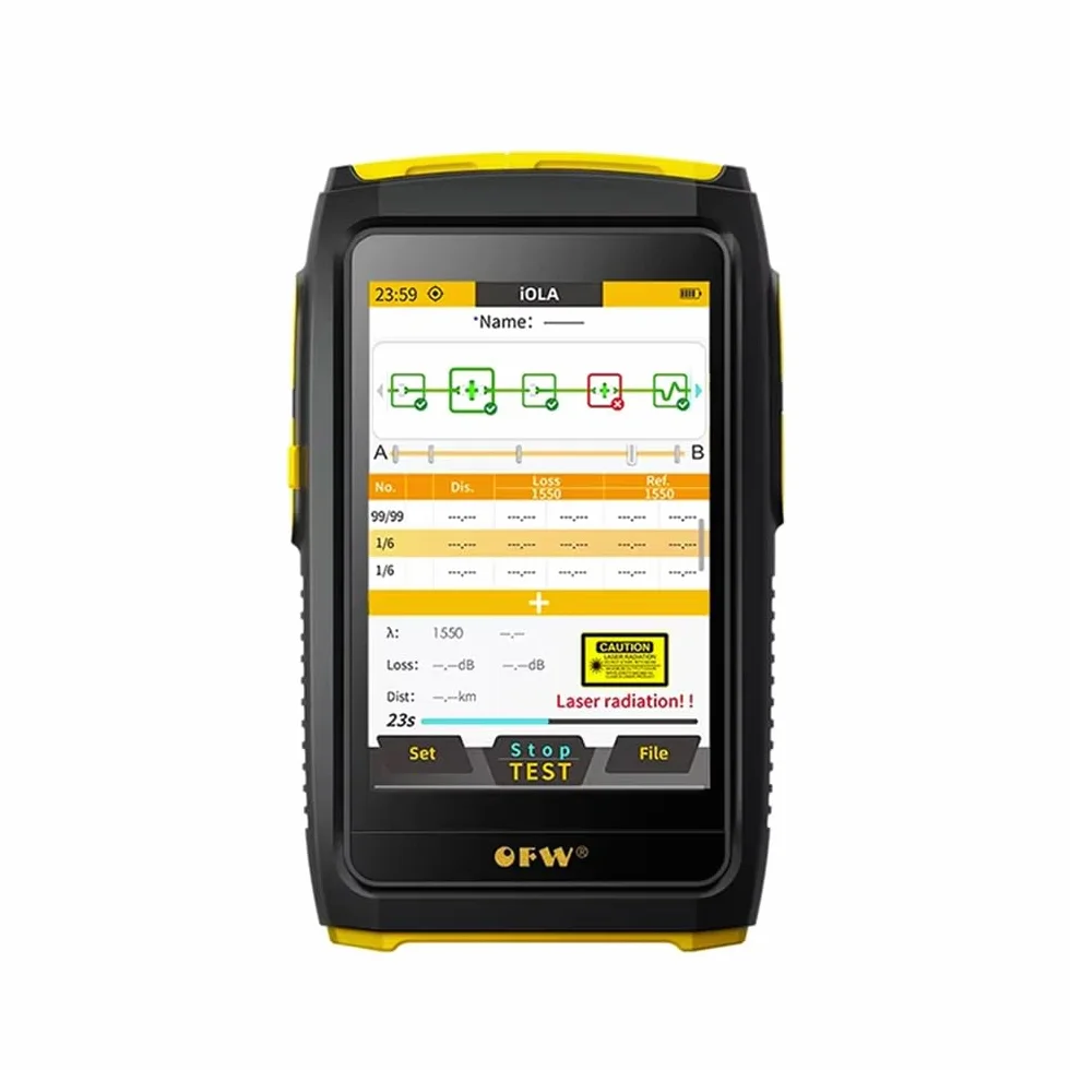 Mini OTDR Reflectómetro óptico del campo del tiempo, probador multifuncional de fibra óptica OTDR 1550nm 20dB reflectómetro óptico de pantalla táctil OPM VFL(con iola)