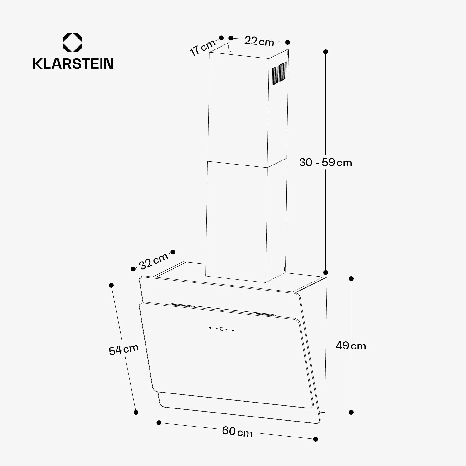 Klarstein Campana Extractora Cocina Pared Filtro Aluminio Antigrasa Lavavajillas 607m³/h LEDs Controles Táctil