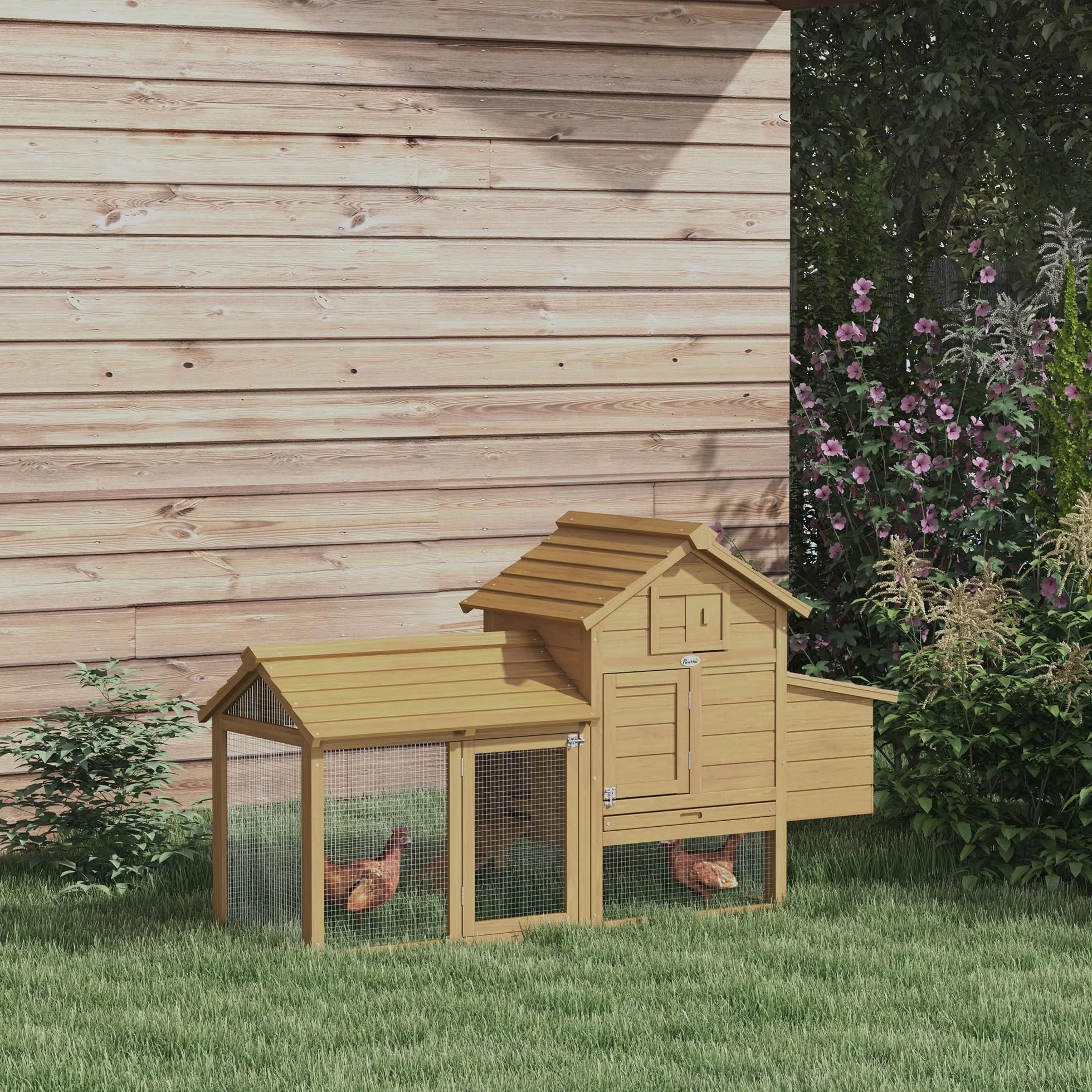 PawHut Gallinero de Madera para Exterior XXL con 2 Corrales, Caja Nido, Bandeja Extraíble 151,5x54x87 cm
