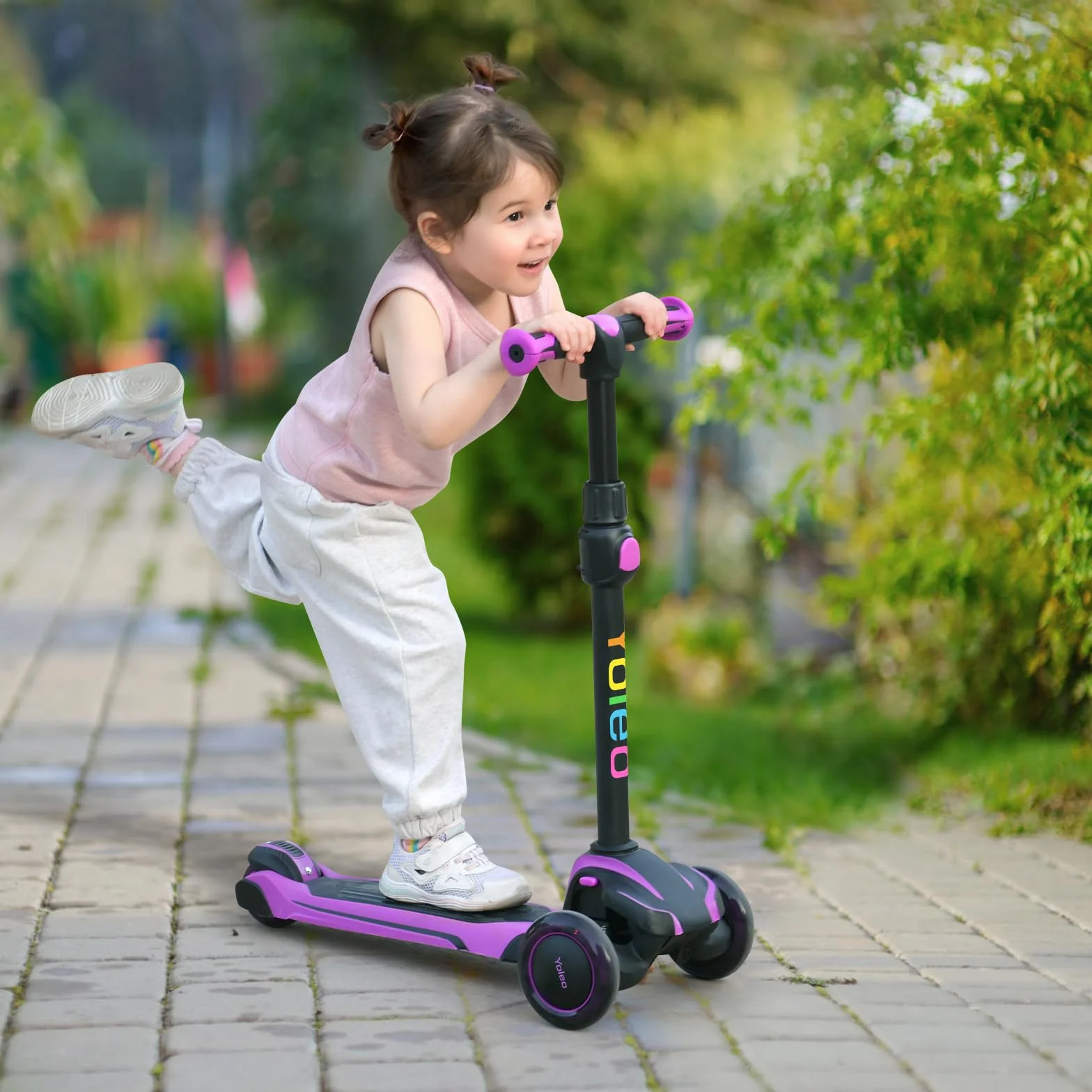 YOLEO Patinete para Niños 3-12 Años 4 Alturas Ajustables 3 Ruedas LED Amortiguador Carga 50 kg