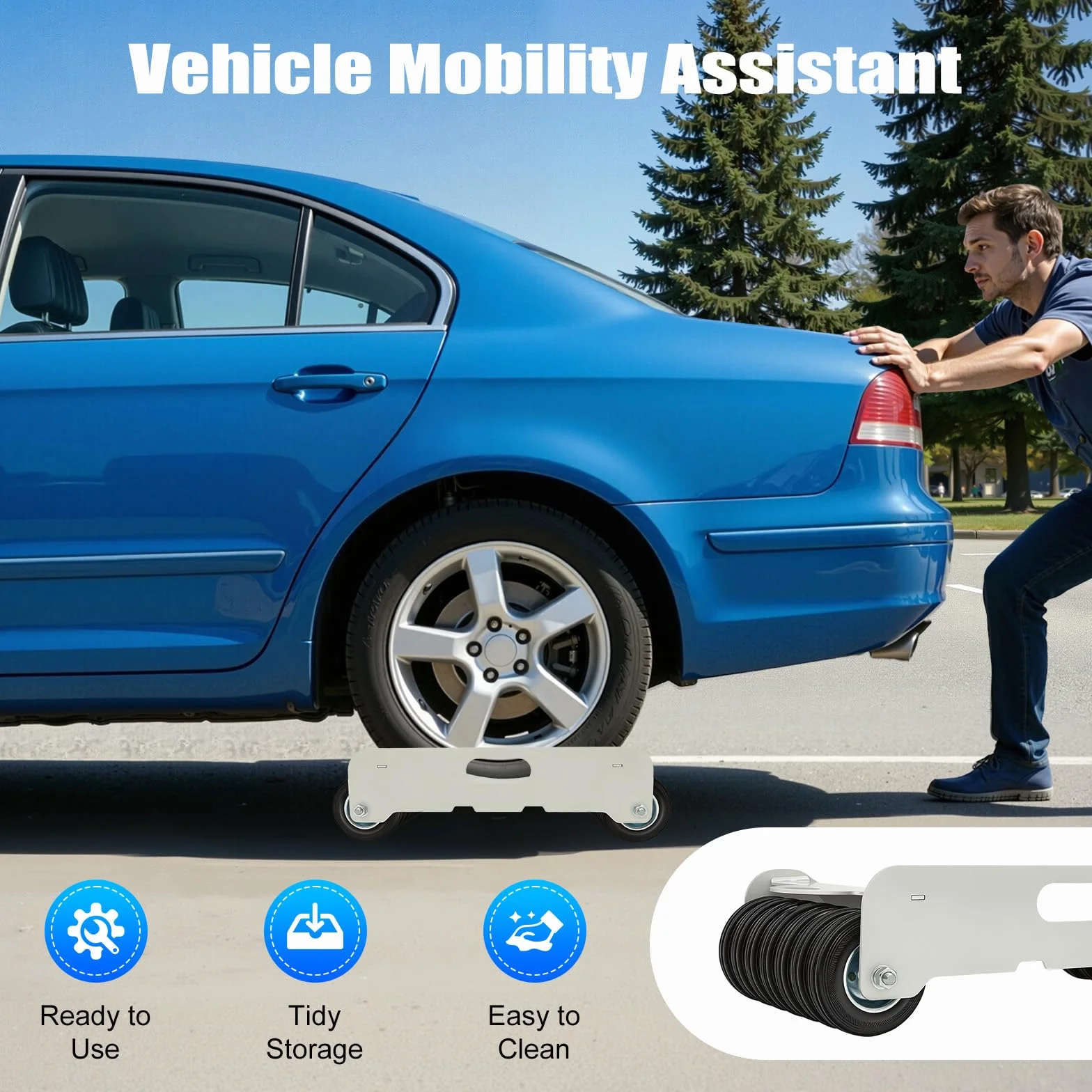 Carretilla de neumáticos portátil con Capacidad de Carga Patines para neumáticos vehículos de 2041 kg, Gato de posicionamiento con Ruedas Patín de Rueda para Coche, Carretilla, Desplazador Universal