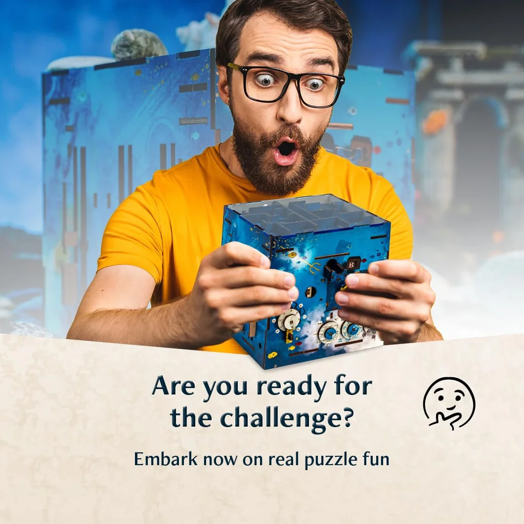 INSCAPE Atlantis Labyrinth Cluebox - Caja de rompecabezas de madera 3D - Puzzle Box - Escape Room para adultos y niños
