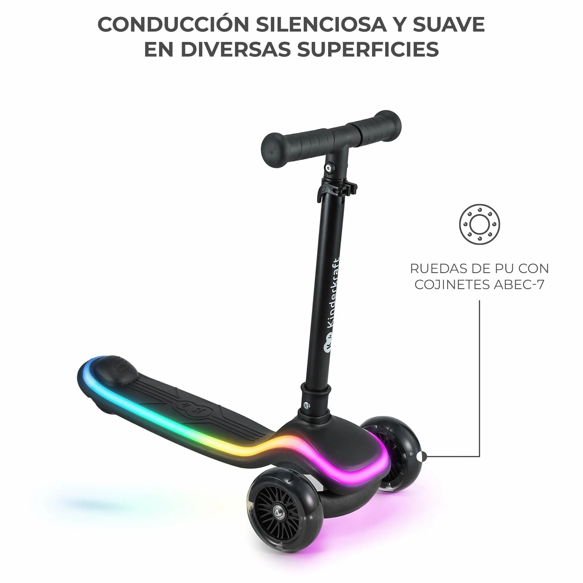 Kinderkraft RAKET Patinete para niños 1 año 50 kg Ruedas LED Manillar Regulable Altura Negro