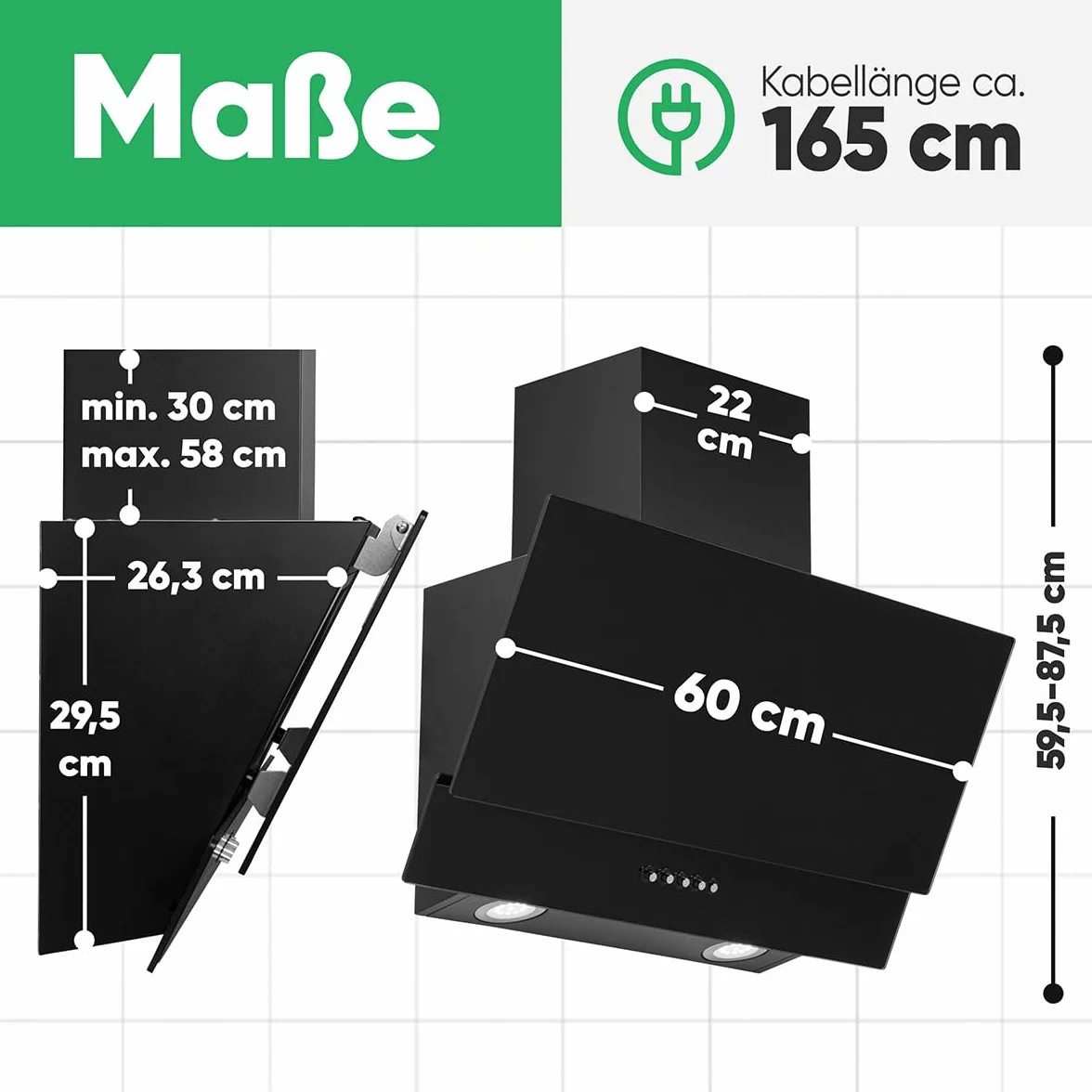 Bomann DU7607-G-Noir Hotte inclinée à LED Noir