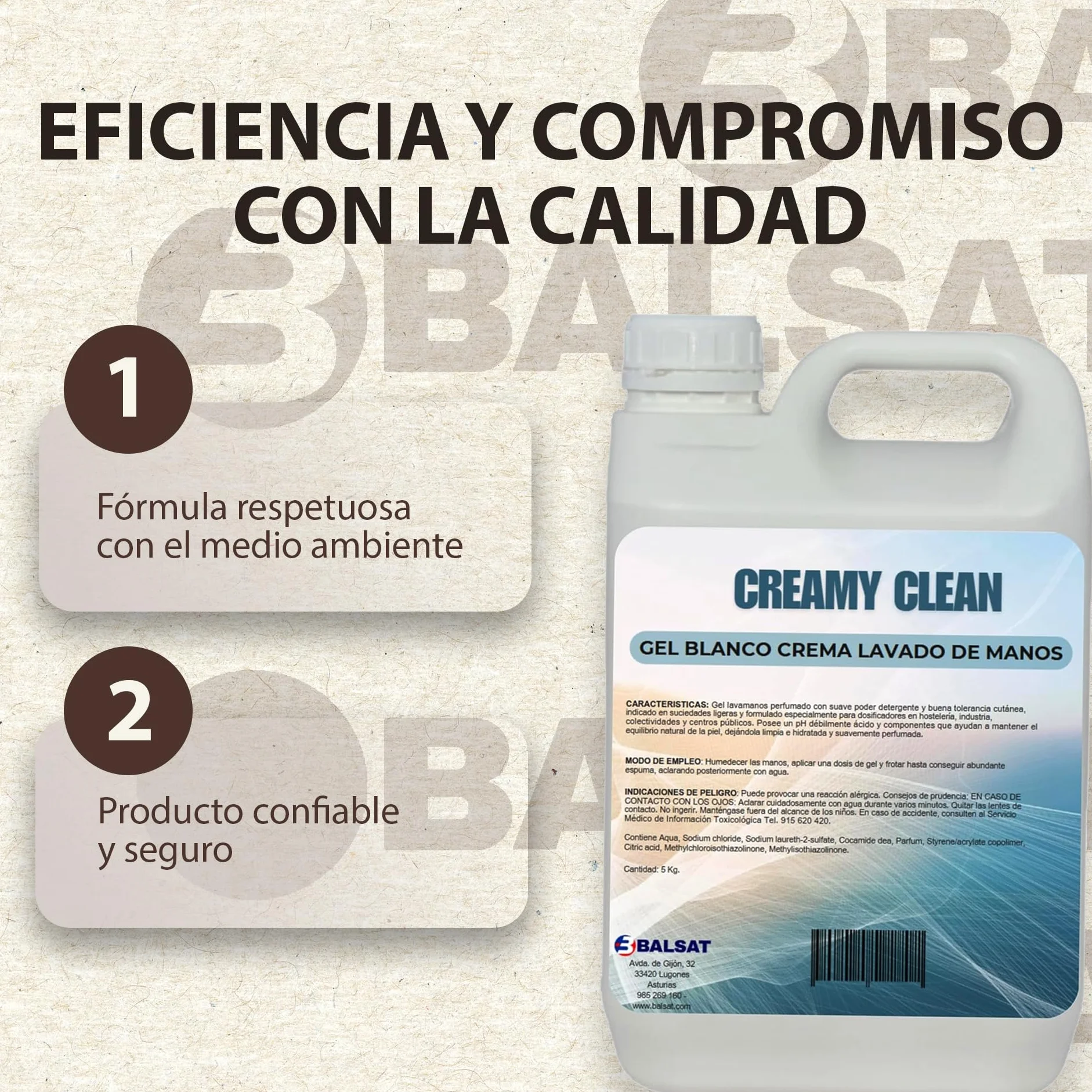 BALSAT Jabón de Manos CREAMYCLEAN Garrafa 5L Gel Neutro Dermoprotector Lanolina