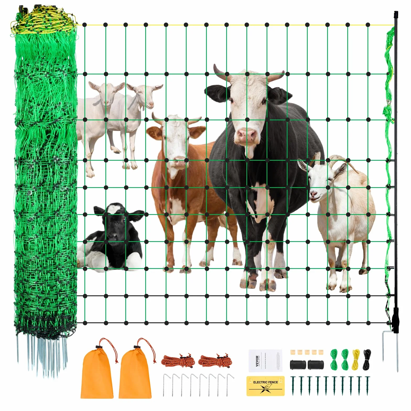 VEVOR Red de Cerca Eléctrica, 127 x 4998,7 cm, con Postes y Estacas para Ganado, Cerca Eléctrica Portátil para Cabras, Ovejas, Ciervos, Cerdos y Perros, para Patios, Jardines, Granjas y Ranchos