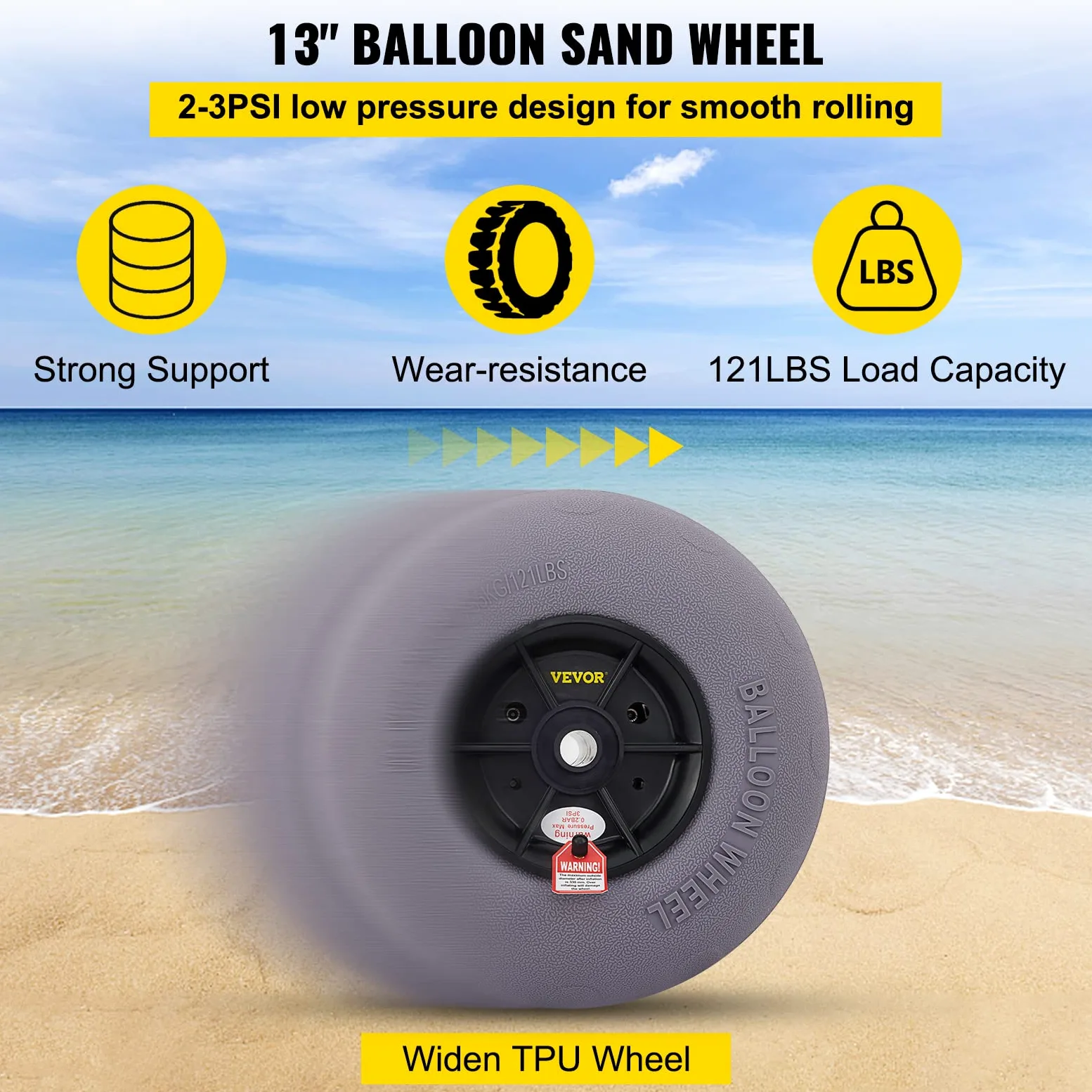 VEVOR Rueda Hinchable Neumático 13" TPU Neumáticos de Ruedas de Globo 2-3 PSI 4,4 kg Neumáticos de Ruedas Neumática Llanta Plástico Neumáticos de Carro Rueda Carretilla Sacos de Neumáticos