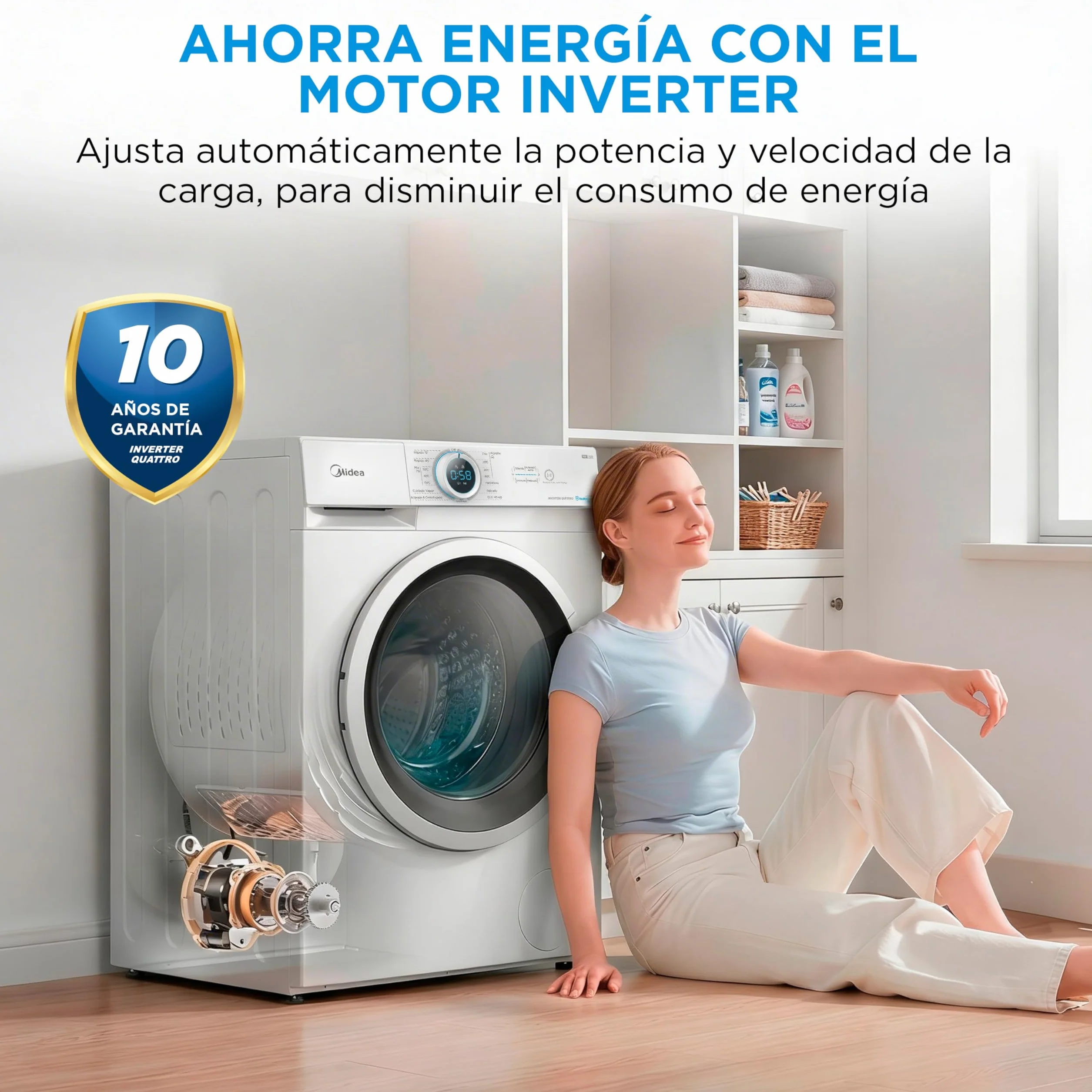 Midea Lavadora 8kg Carga Frontal 1950W 1350rpm Motor Inverter Healthguard
