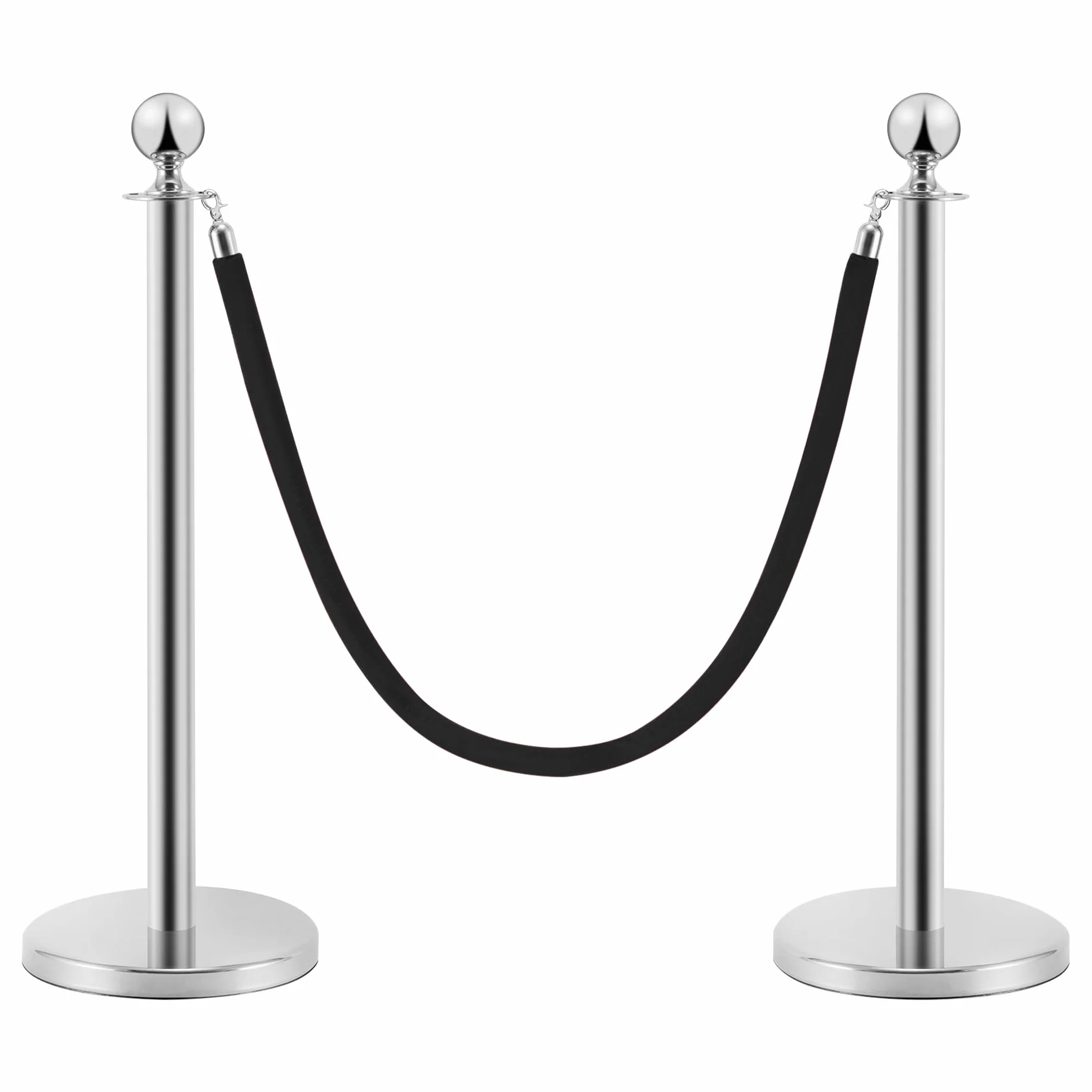 Postes Separadores de Acero Inoxidable 90 cm 2 Piezas con Cuerda de Terciopelo Negro 1,5 m Control de Multitudes