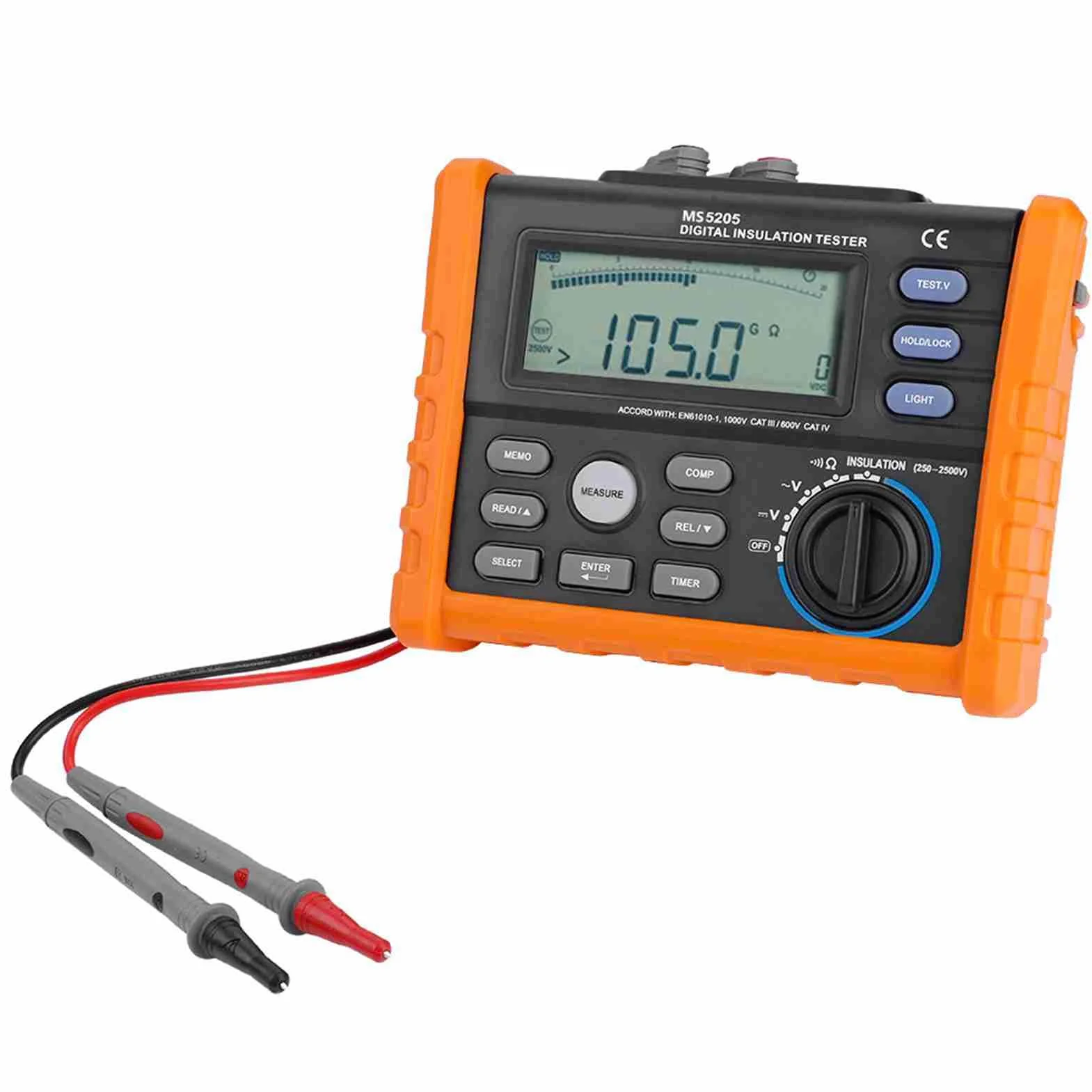 PM5205 Medidor Resistencia Digital 2500V Aislamiento Megohm Tester 0.01MΩ-100GΩ Resistencia Megger AC/DC Tester Voltaje con Pantalla LCD Retroiluminación