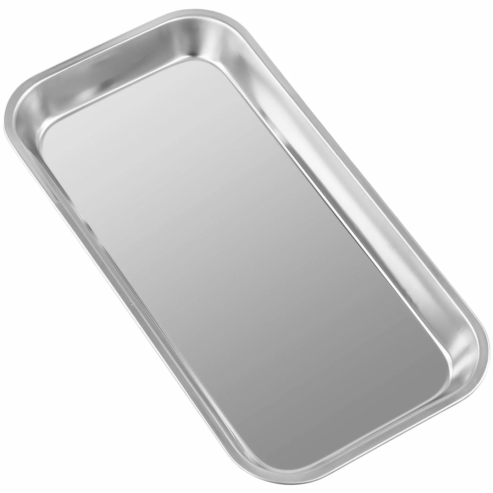 FUNSUEI bandeja de instrumentos de acero inoxidable, soporte médico rectangular 22,5 x 12 x 2 cm