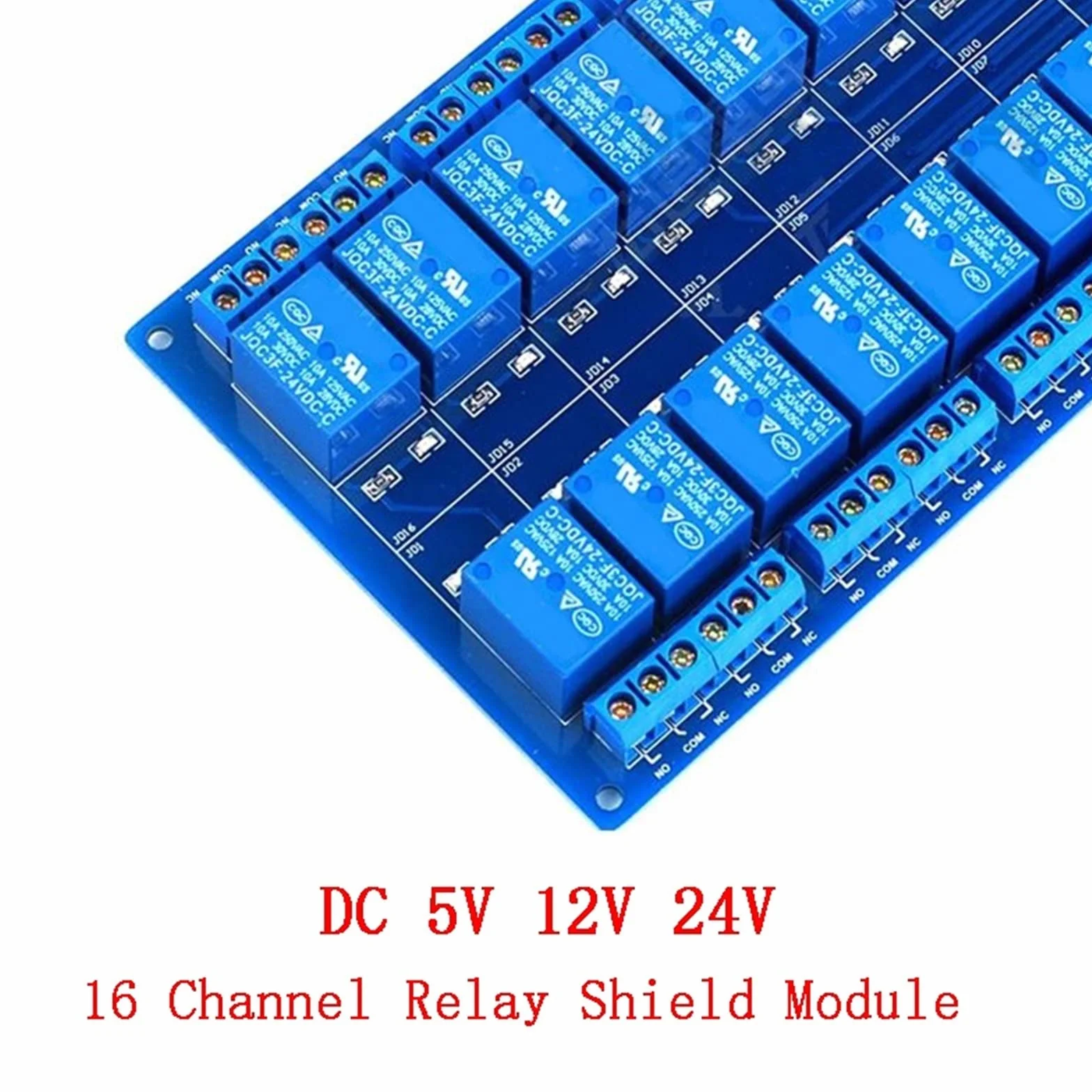Módulo de protección relé 16 canales DC 5V 12V 24V con optoacoplador LM2576 interfaz microcontroladores potencia for Kit bricolaje(24v 16Channel)