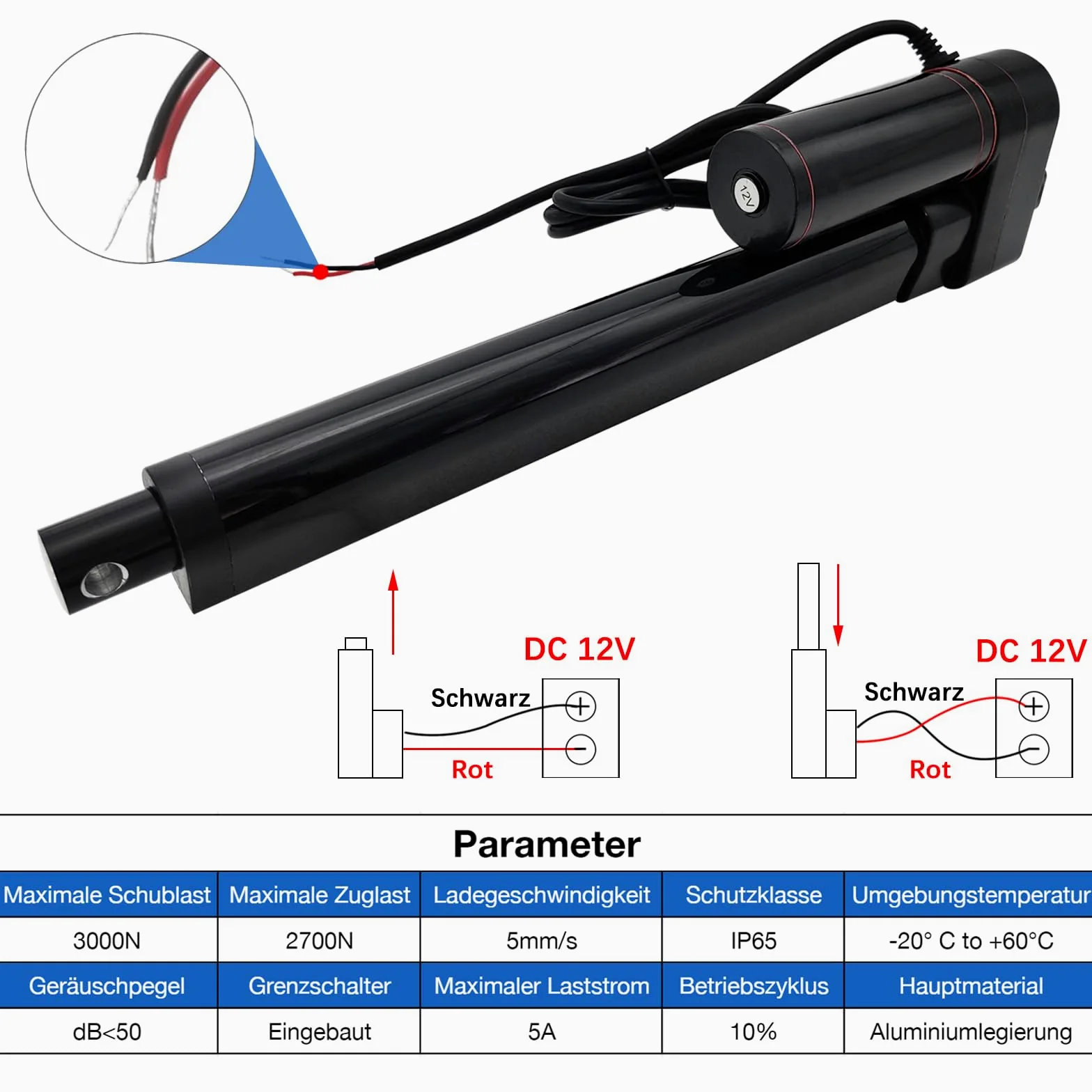 Accionamiento lineal de 350 mm, 3000 N, motor lineal de 12 V, 5 mm/s, con pinzas de montaje para puertas de ascensor, armario, abridor de ventanas, abrepuertas, domóticas