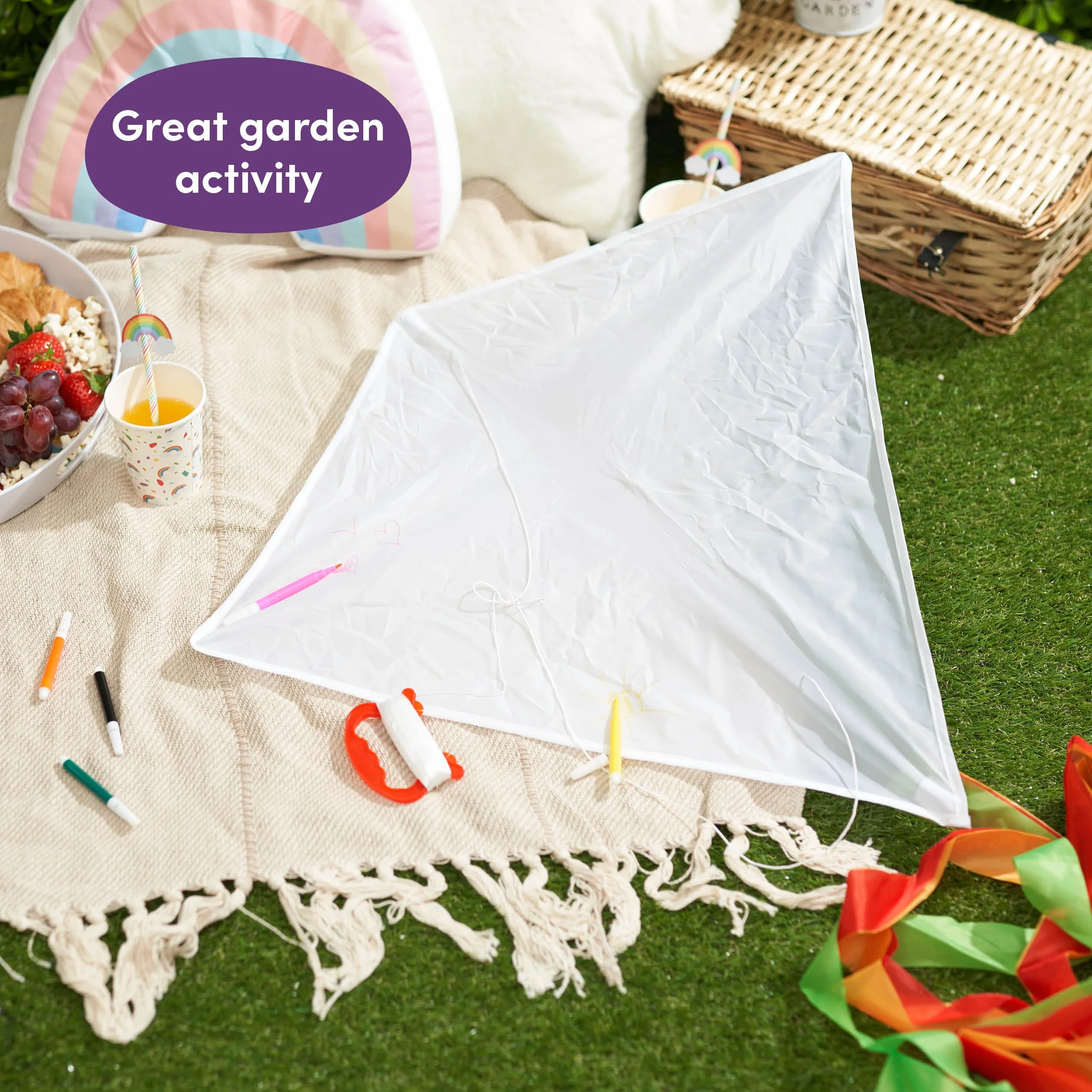 Kit de 3 Cometas para Pintar y Volar Extra Grandes 65x65 cm Manualidades Juegos Exterior Niños Rotuladores