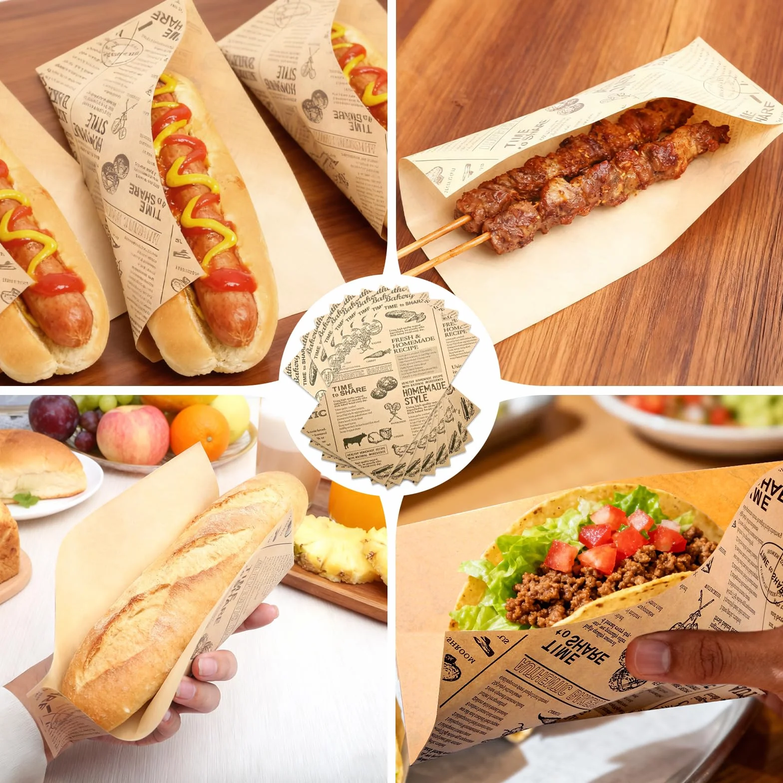 Bolsas de Papel Para Perrito Caliente, Resistentes al Aceite, Aptas para Hot Dogs, Carros de Comida (Marrón) - Mssushi