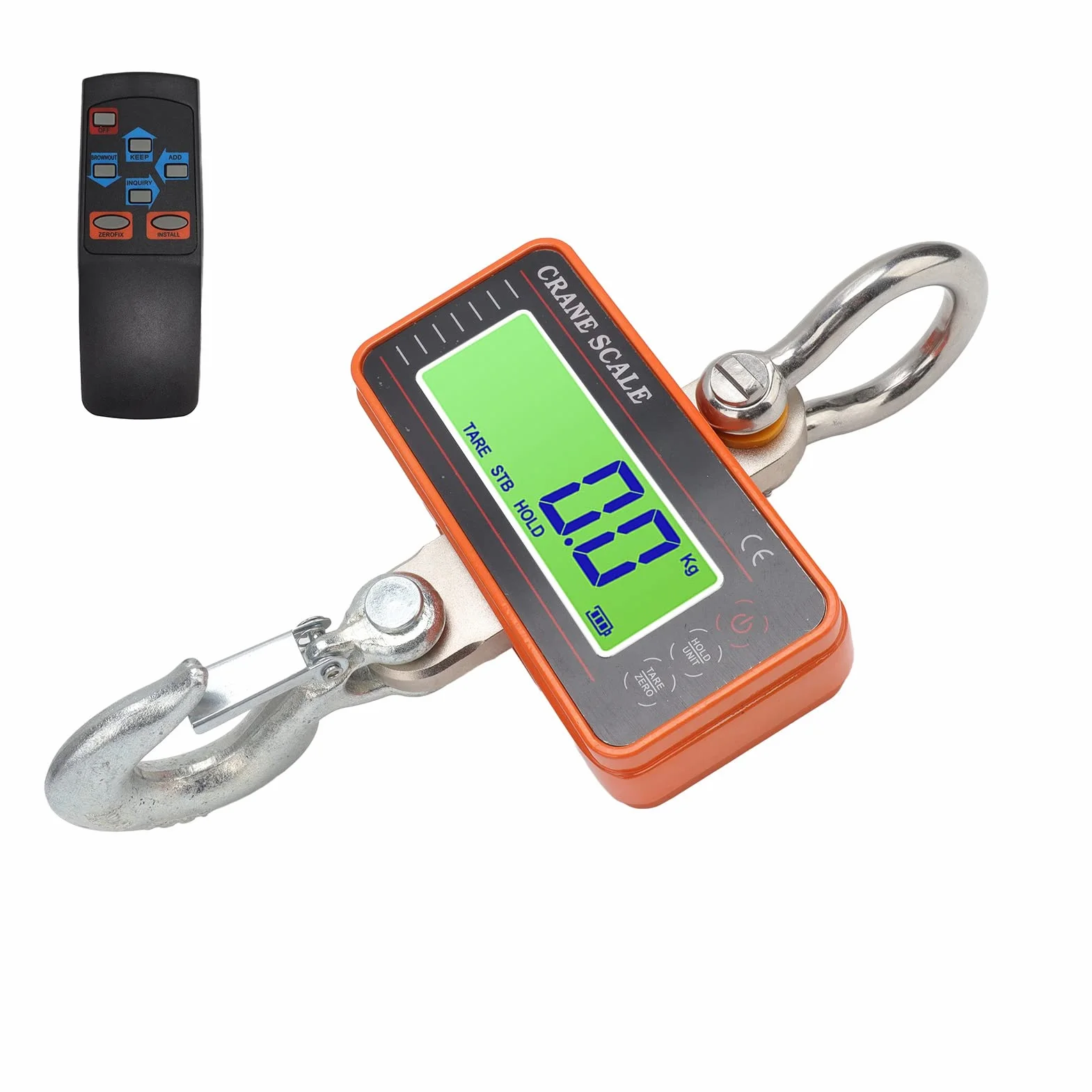 Báscula de Grúa Digital Industrial, 1500 kg/3000 lb, Pantalla LED, Control Remoto Inalámbrico 20 m, Sensor de Aleación de Acero, Naranja