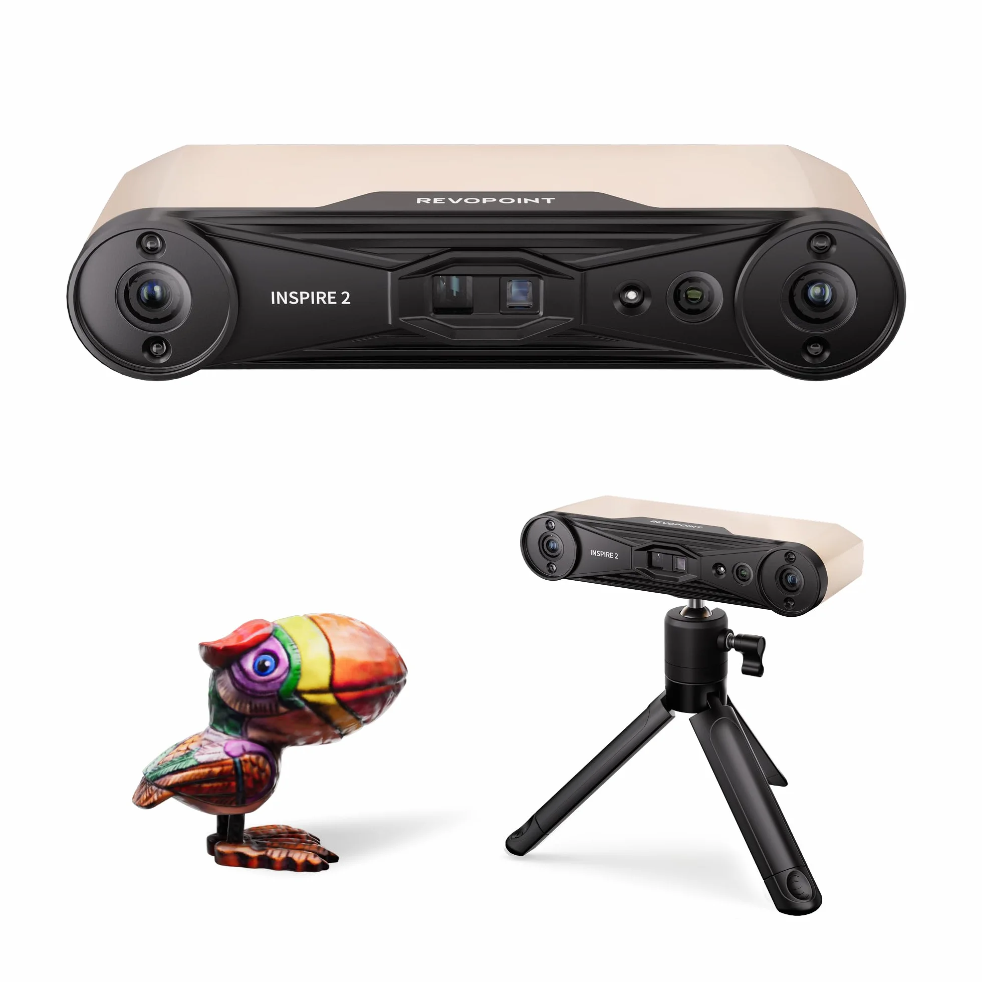 Revopoint INSPIRE 2 Escáner 3D para Impresión 3D, Precisión hasta 0,03 mm, Láser Multilínea y Luz Estructurada, Escaneo Inalámbrico y Exterior, a Todo Color, para iOS/Android/Win10/11, Estándar