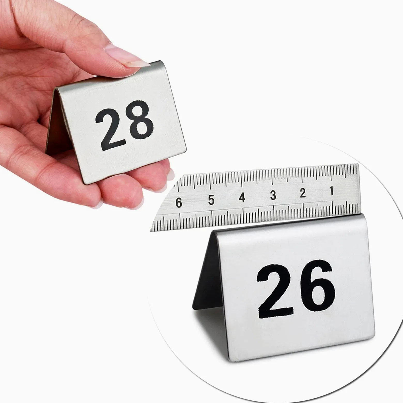 V3VOGUE Números De Mesa De Carpa De Acero Inoxidable Estilo, Números De Doble Cara para Un Fácil Reconocimiento, 1 A 50/100 Signo De Número De Mesa para Boda/Restaurante/Cafés