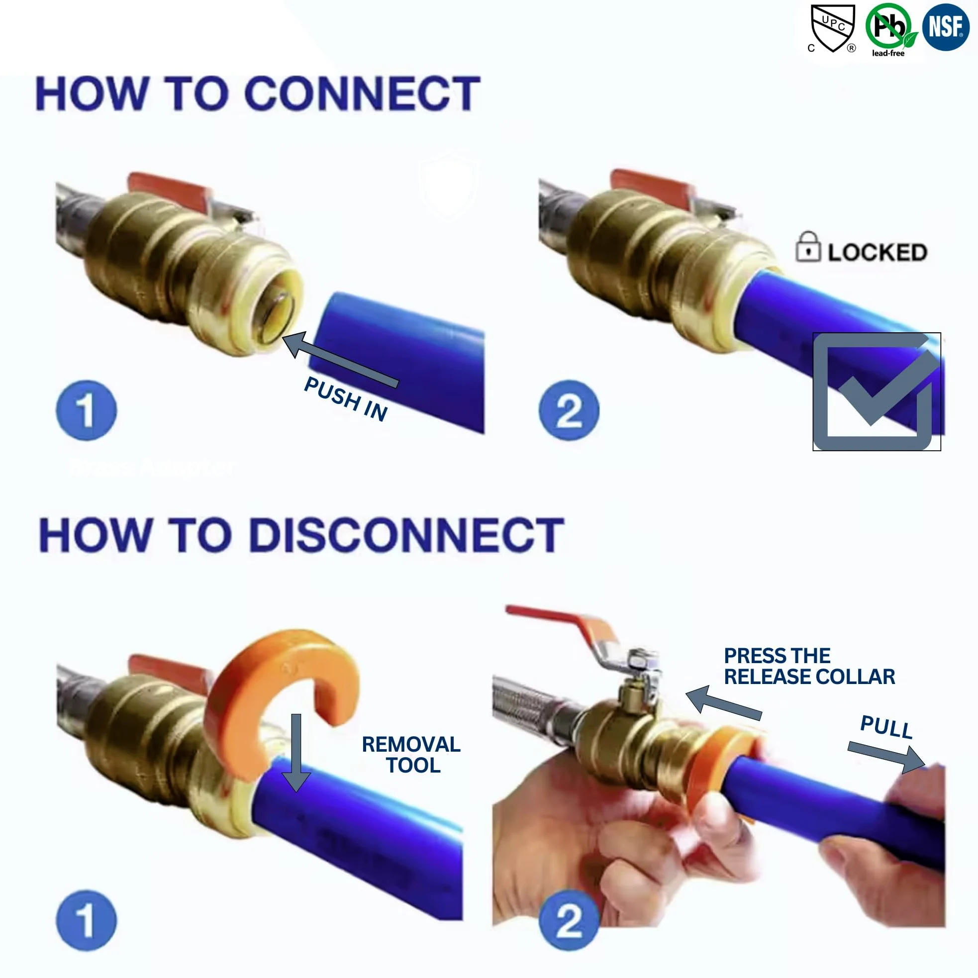 10 piezas 3/4 "push Fit X 3/4" macho NPT adaptador, certificado A ansi61 NSF plomo latón, Tubería de cobre, PEX, el CPVC