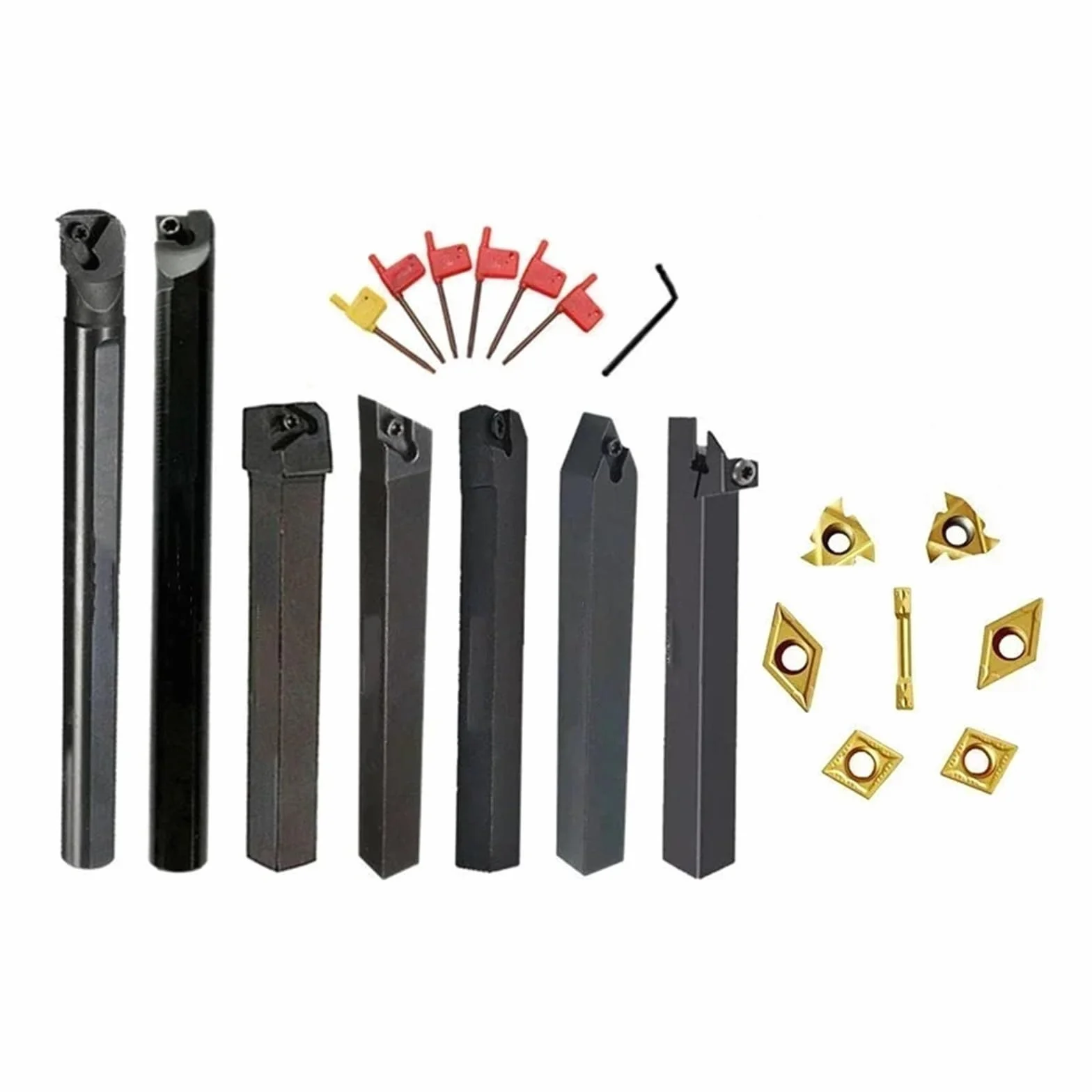 Herramientas de torneado 7 juegos de portaherramientas de torneado de torno CNC de 20 mm, barra de mandrilar con insertos y llaves aplicables, juego for torneado y roscado(20mm for Stainless)