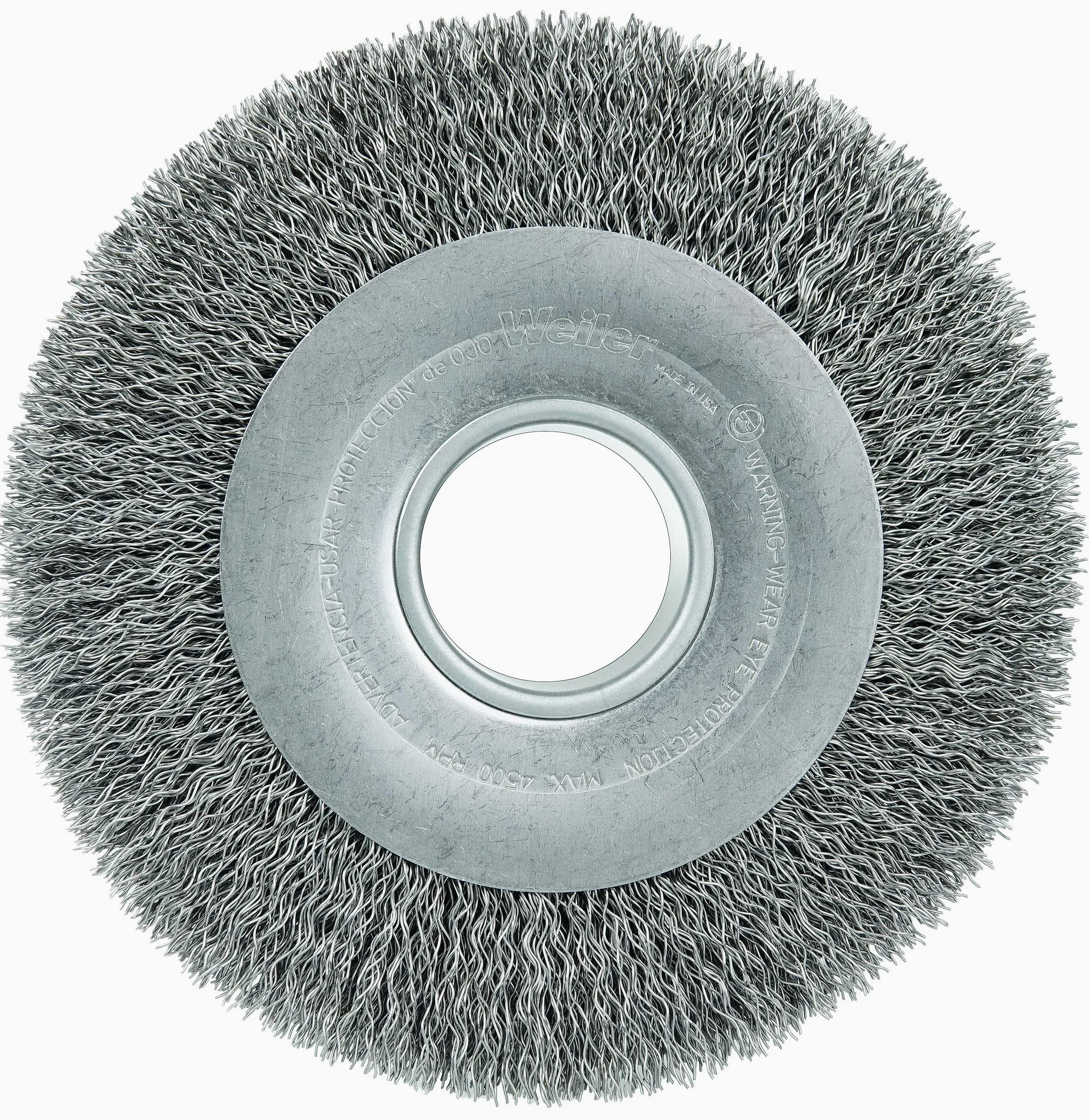 Weiler 03150 Trulock eje de 2 pulgadas, tamaño de alambre de 0 pulgadas, diámetro de 8 pulgadas, ancho de cara de 3 cm, cerdas de acero, cepillo de rueda de alambre ondulado de cara ancha