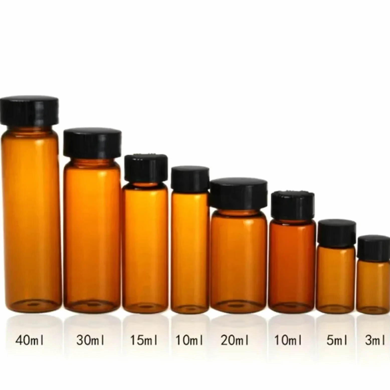 Frasco de vidrio para reactivos de laboratorio, Frascos de reactivo graduados de vidrio con tapón de rosca de plástico de 3 a 50 ml(5ml 100pcs)