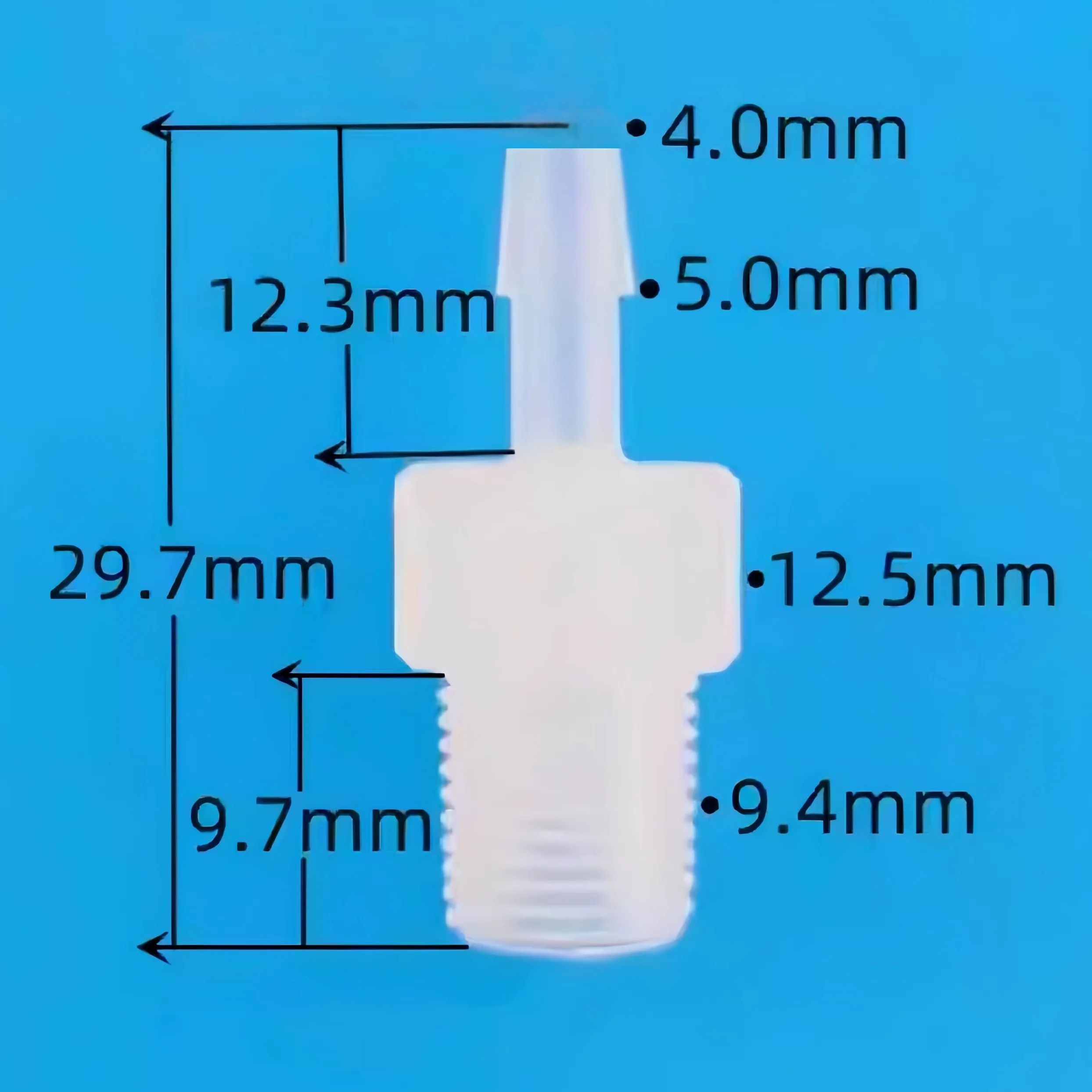 Conector de lengüeta for manguera plástico reutilizable, adaptador rosca macho 5/32 con púas a 1/8R, 50 Uds. for maquinaria alimentos laboratorio