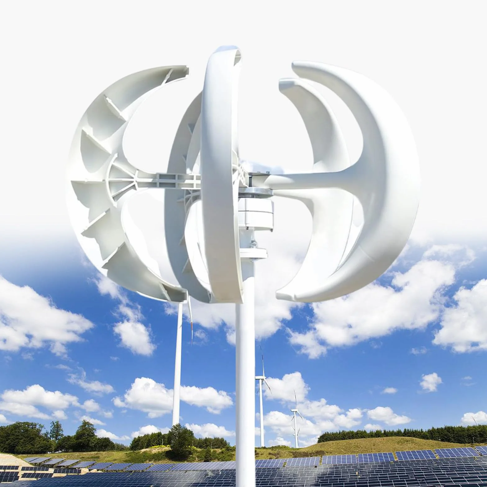 Generador de Turbina Eólica de 10000W, 12V/24V/48V/110V/220V, Generador Vertical de Viento de 5 Aspas, Generador de Imán Permanente de Ca Trifásico con Controlador, para Hogar/Barco,White12V