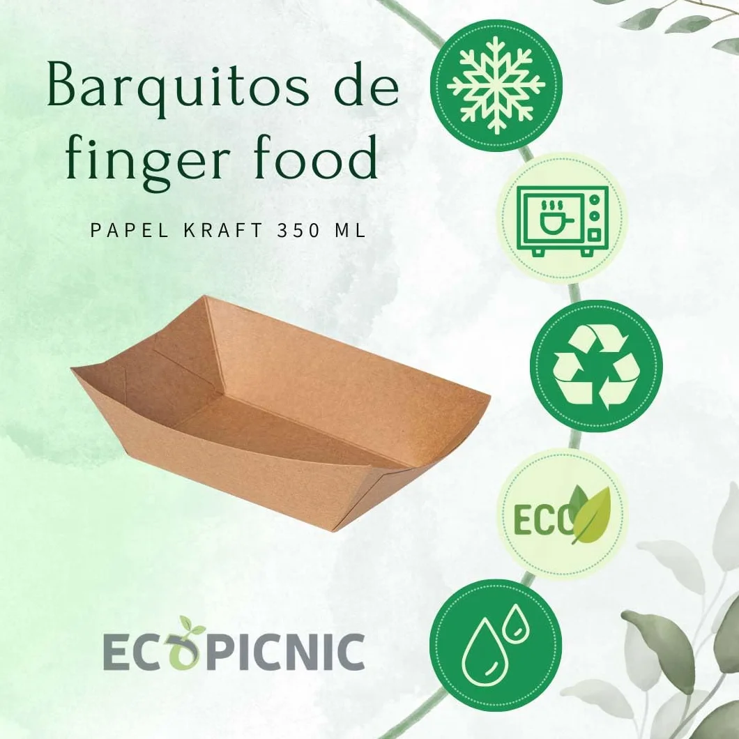 Barquetas de Papel 1000 Unidades 350 ml | Bandejas Desechables de cartón para Alimentos, Ideales para Patatas Fritas, Aperitivos, y Comida para Llevar
