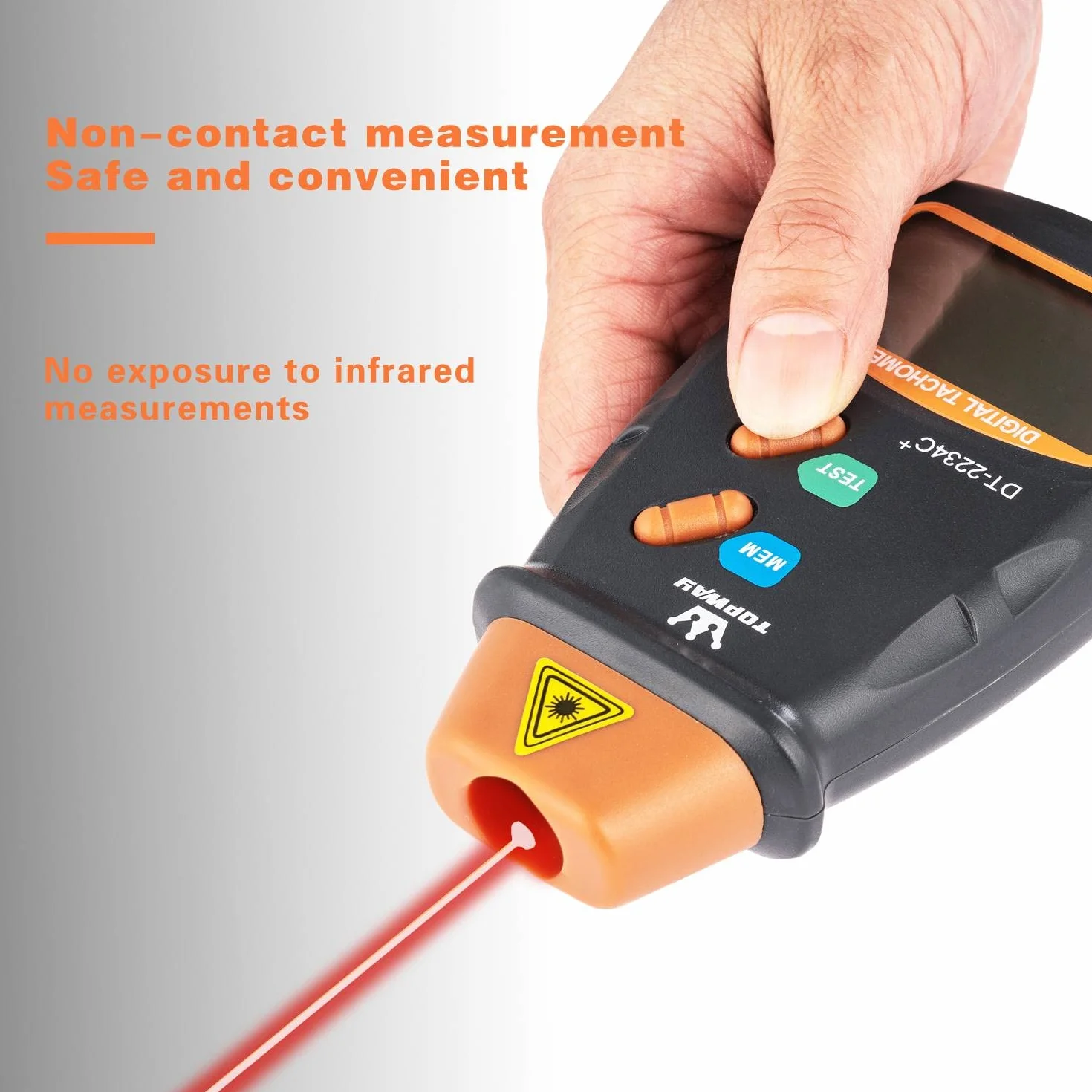 TOPWAY Tacómetro Digital sin Contacto LCD 2,5-99 999 r.p.m. para Motores