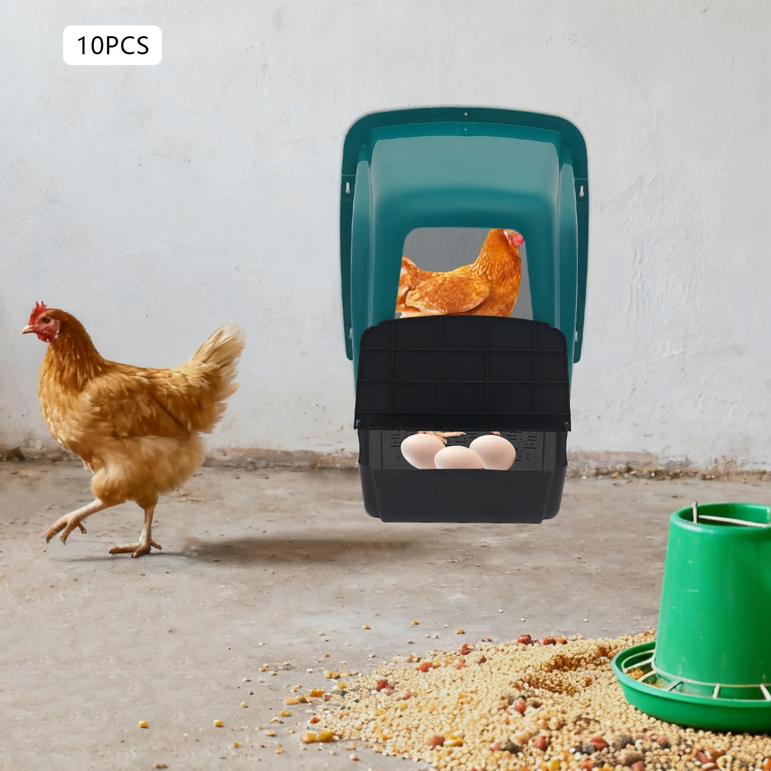 Nido de pollo, de plástico, 10 unidades, con bandeja de huevos, para gallinero, suelo inclinado, nido de aves – accesorios de gallinero, fácil limpieza