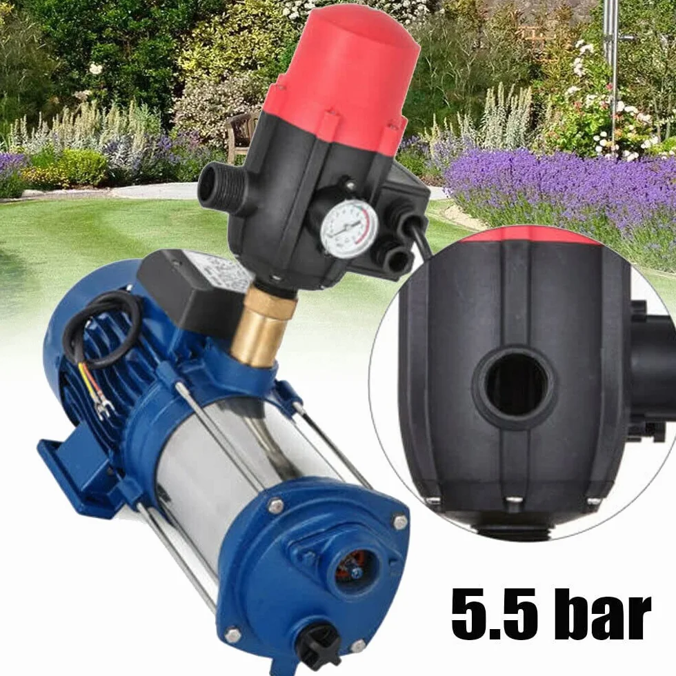 Bomba de agua de 2200 W de acero inoxidable para jardín, casa y granja con interruptor de presión Bomba centrífuga para suministro de agua en jardín, terraza, granja